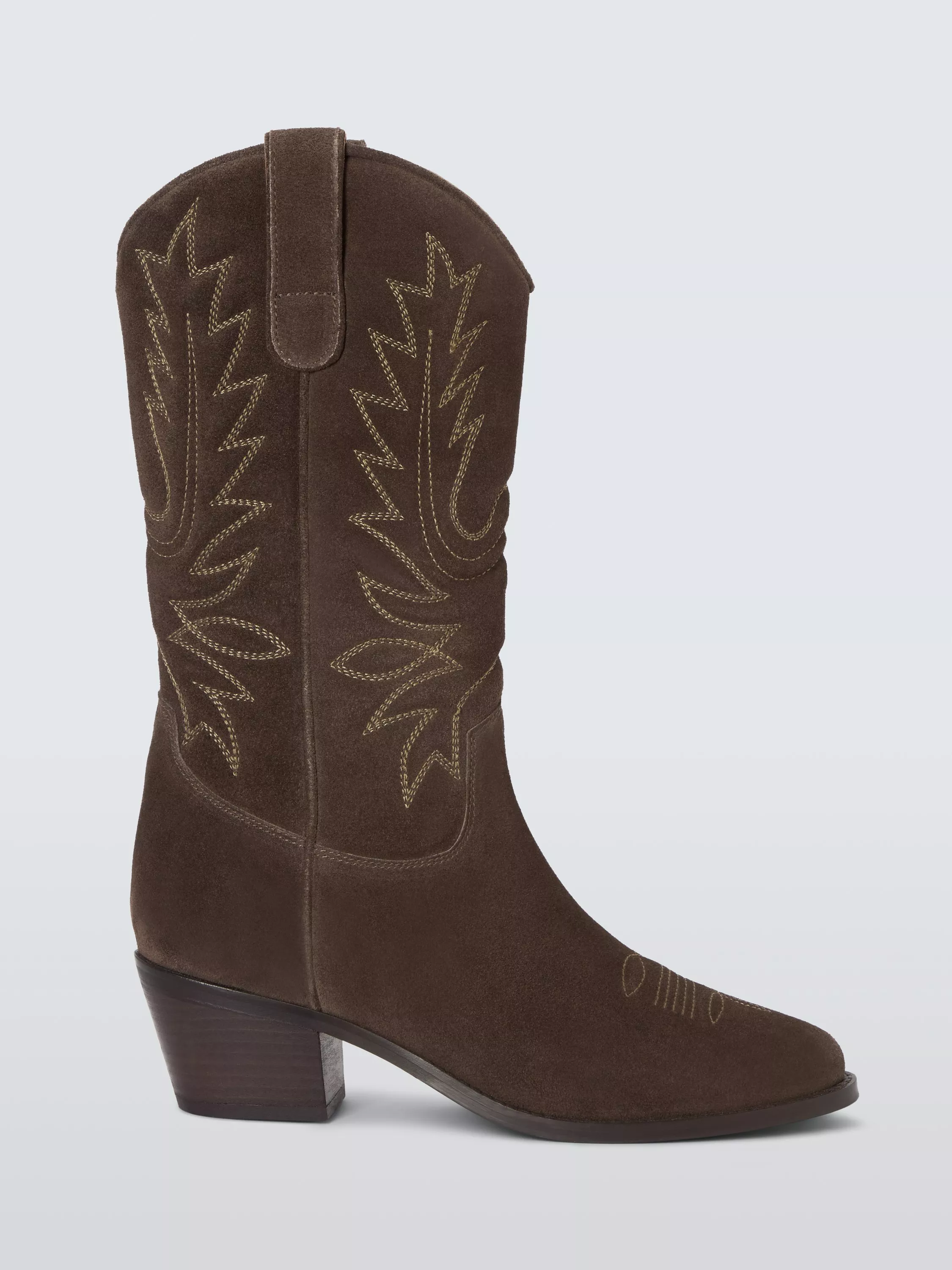 AND OR Thorns Suede Embroidered Western Calf Boots Chocolate