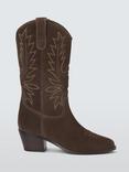 AND/OR Thorns Suede Embroidered Western Calf Boots, Chocolate