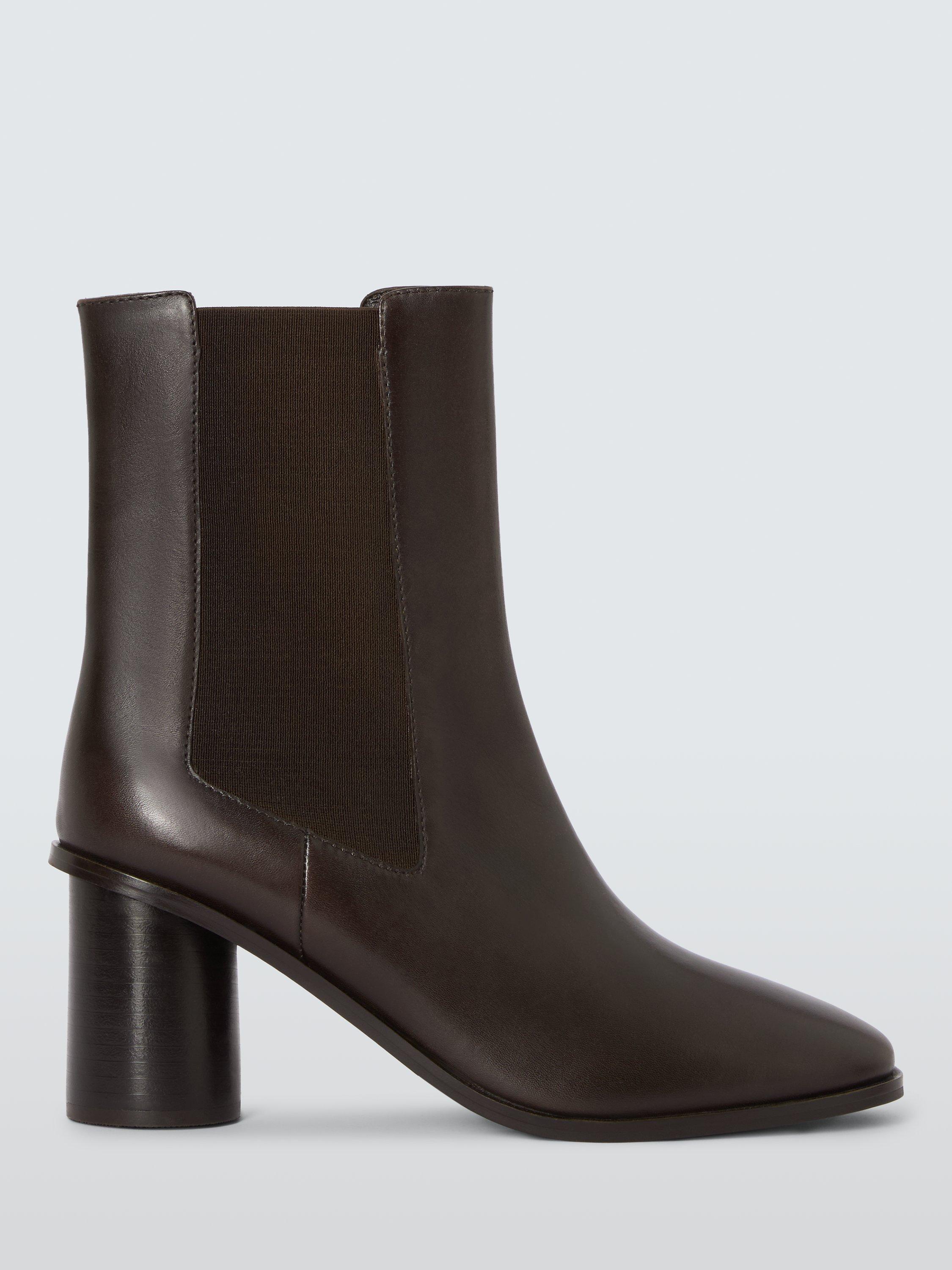 John Lewis Peonie Leather Stacked Heel Chelsea Ankle Boots Chocolate
