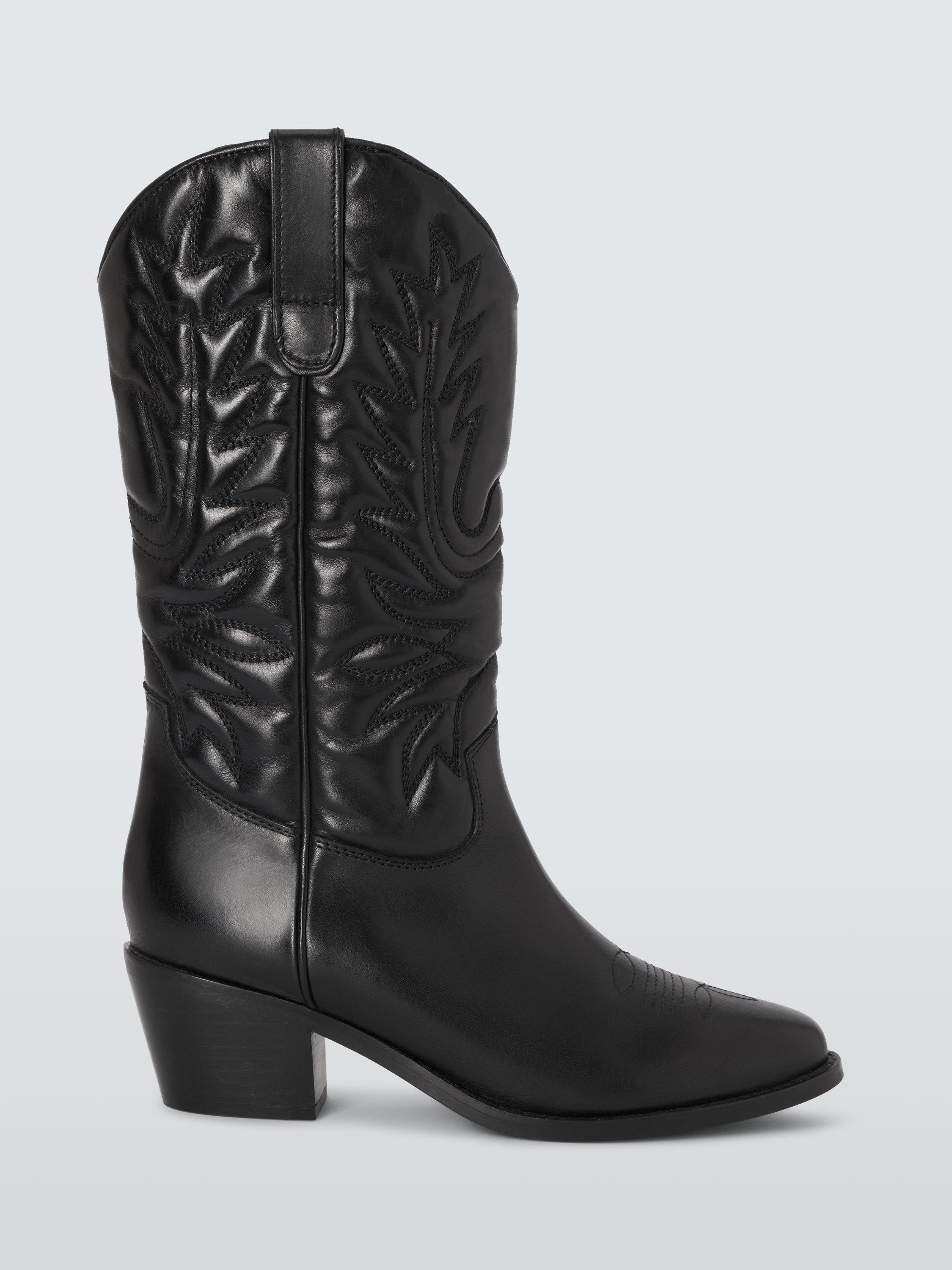 AND OR Thorns Leather Embroidered Western Calf Boots Black