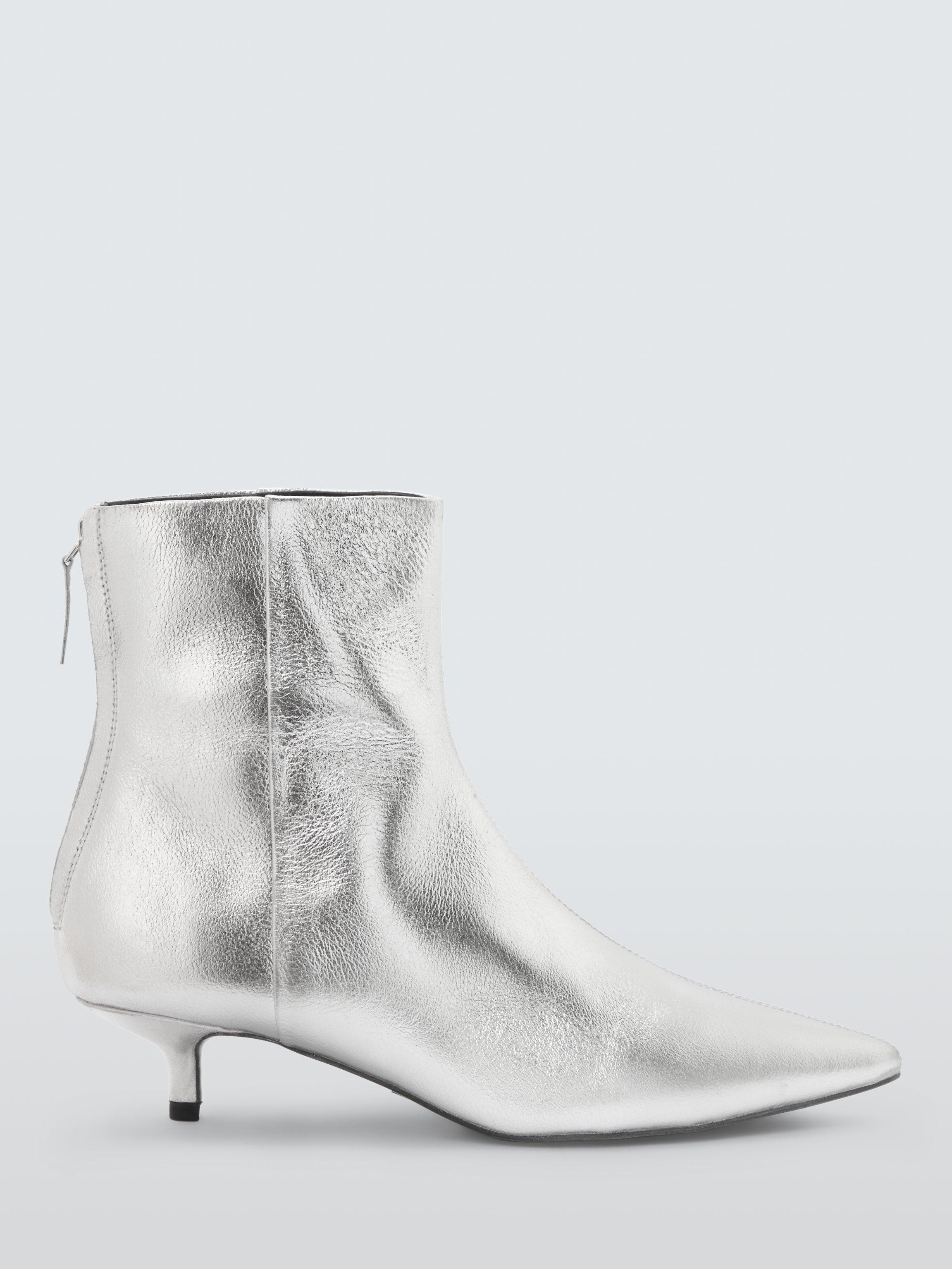 Product image 1 of 6, which shows John Lewis ANYDAY Ocean Leather Kitten Heel Formal Ankle Boots, Silver Leather, 3