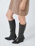 John Lewis ANYDAY Texas Leather Easy Stretch Western Knee High Boots, Black