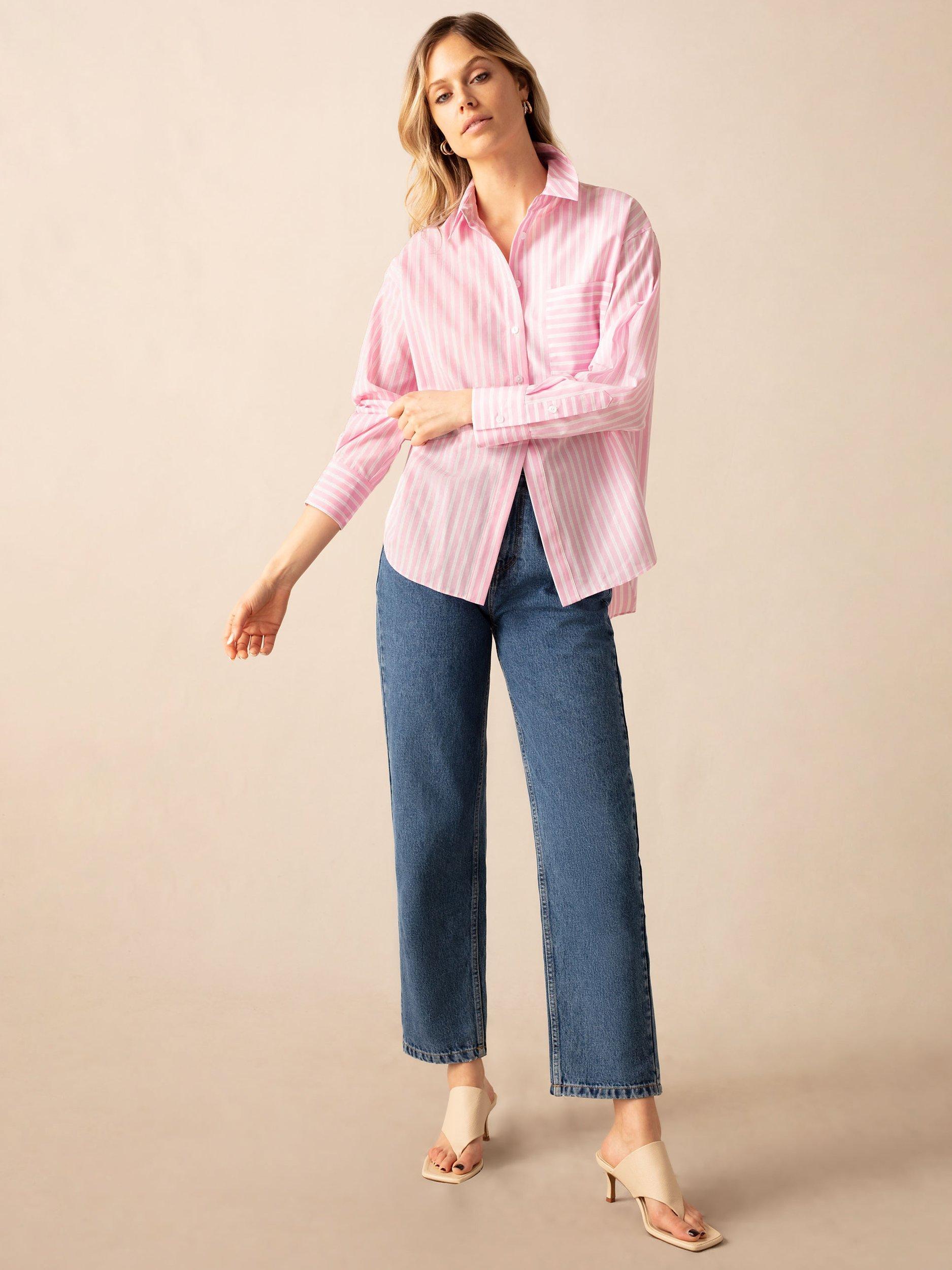 Ro&Zo Cotton Split Front Shirt, Pink/Stipe