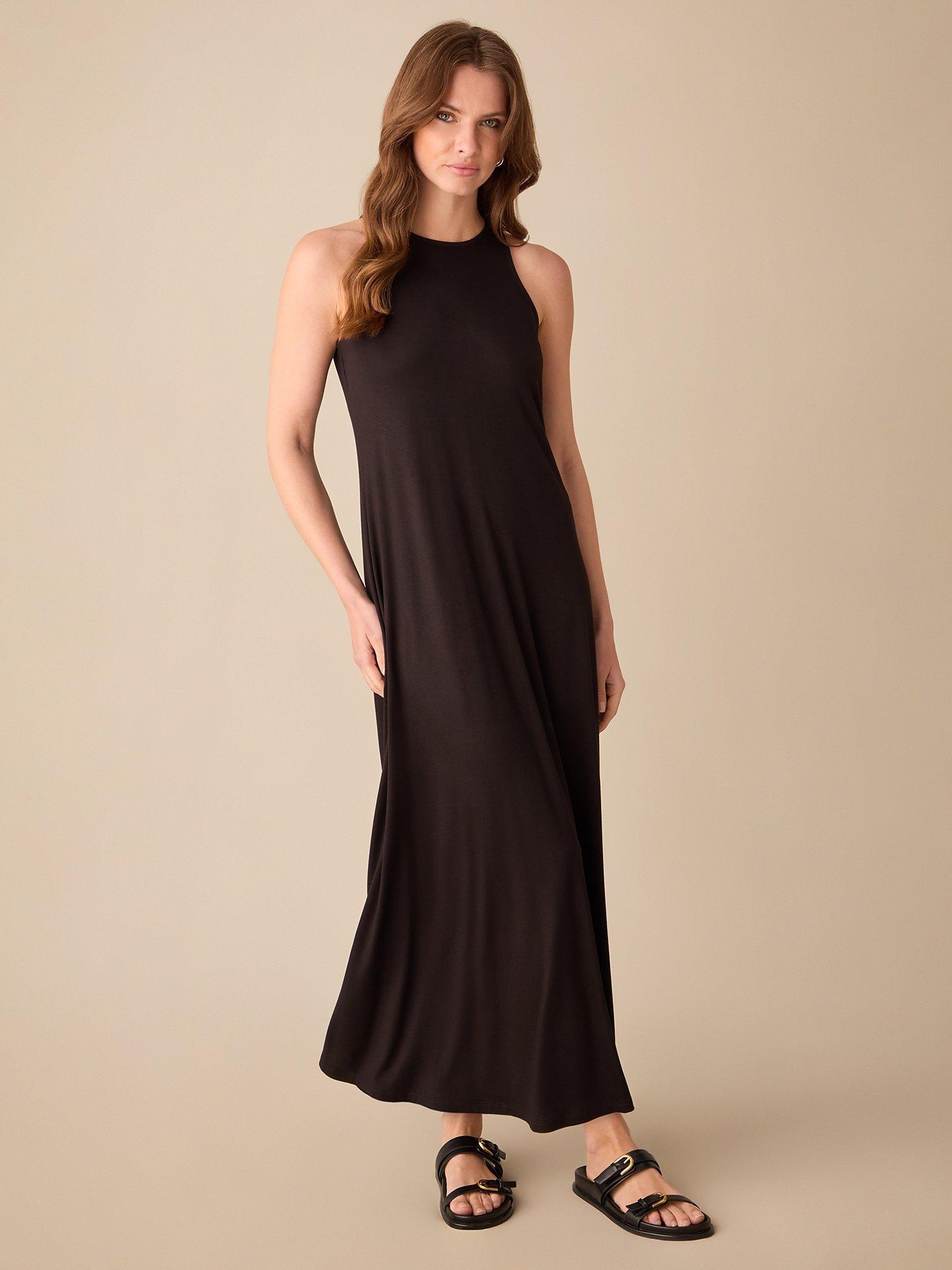 Ro&Zo Petite Jersey Racer Maxi Dress, Black