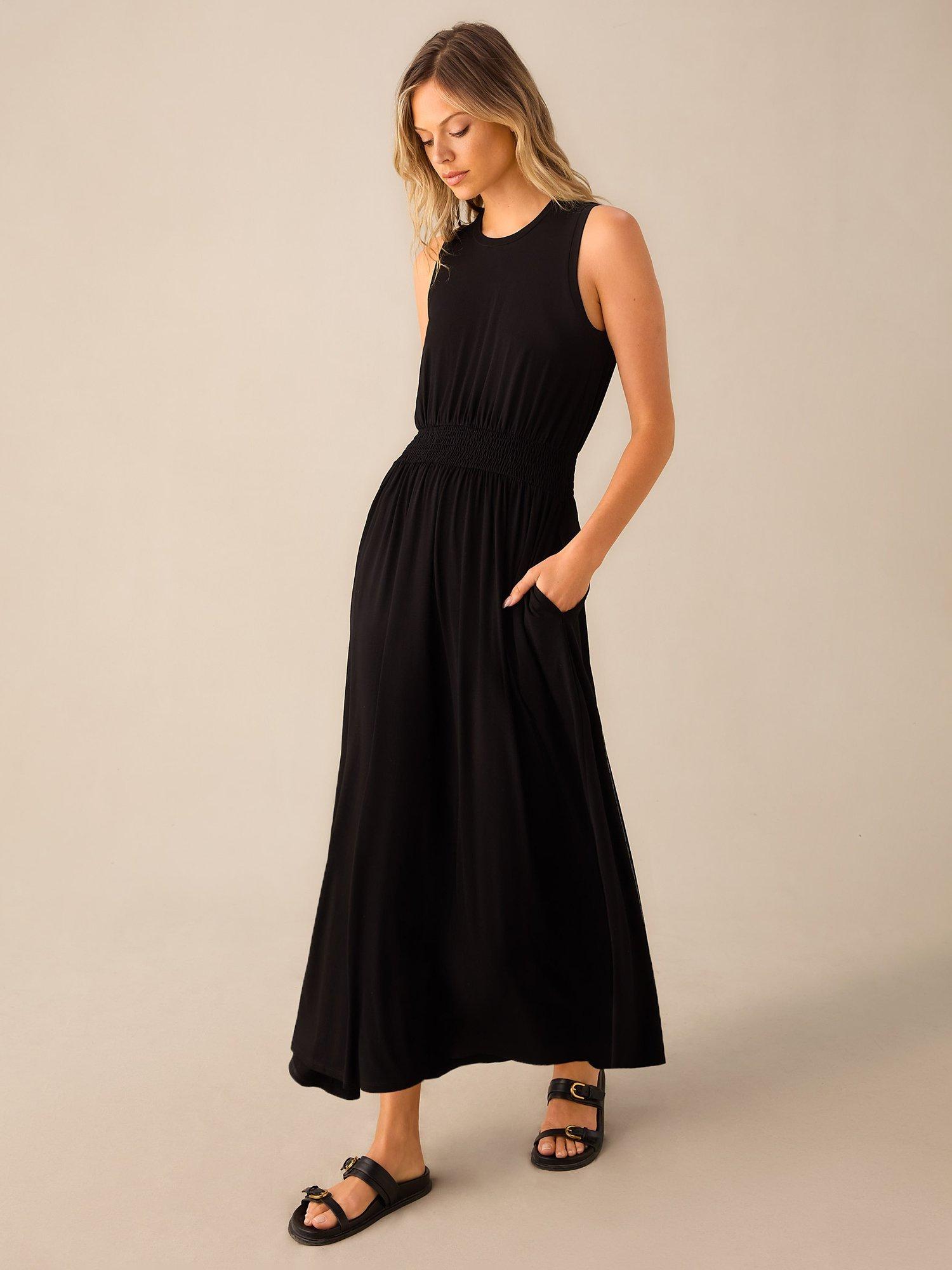 Ro&Zo Shirred Waist Jersey Maxi Dress, Black