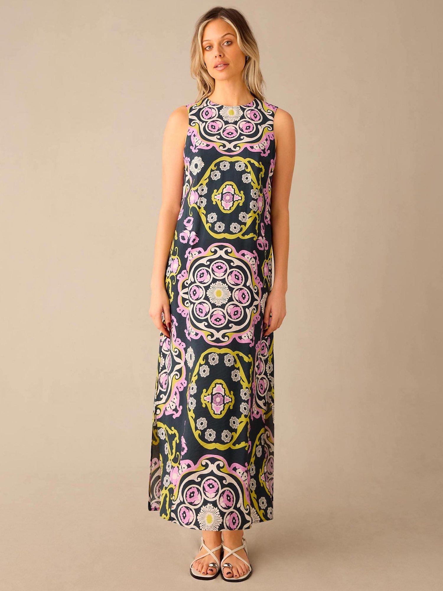 Ro&Zo Geometric Print Tie Belt Maxi Dress, Multi, 6