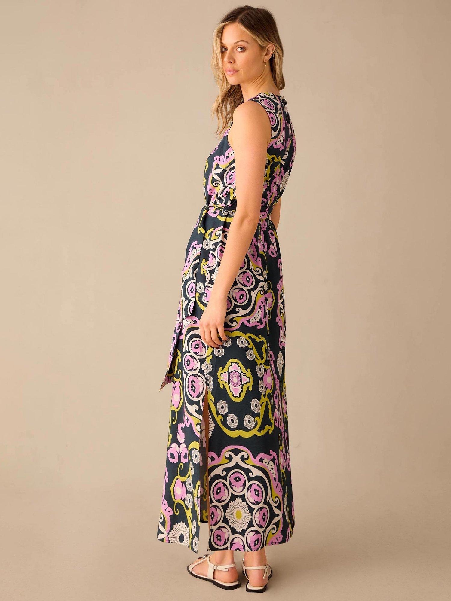 Ro&Zo Geometric Print Tie Belt Maxi Dress, Multi, 6