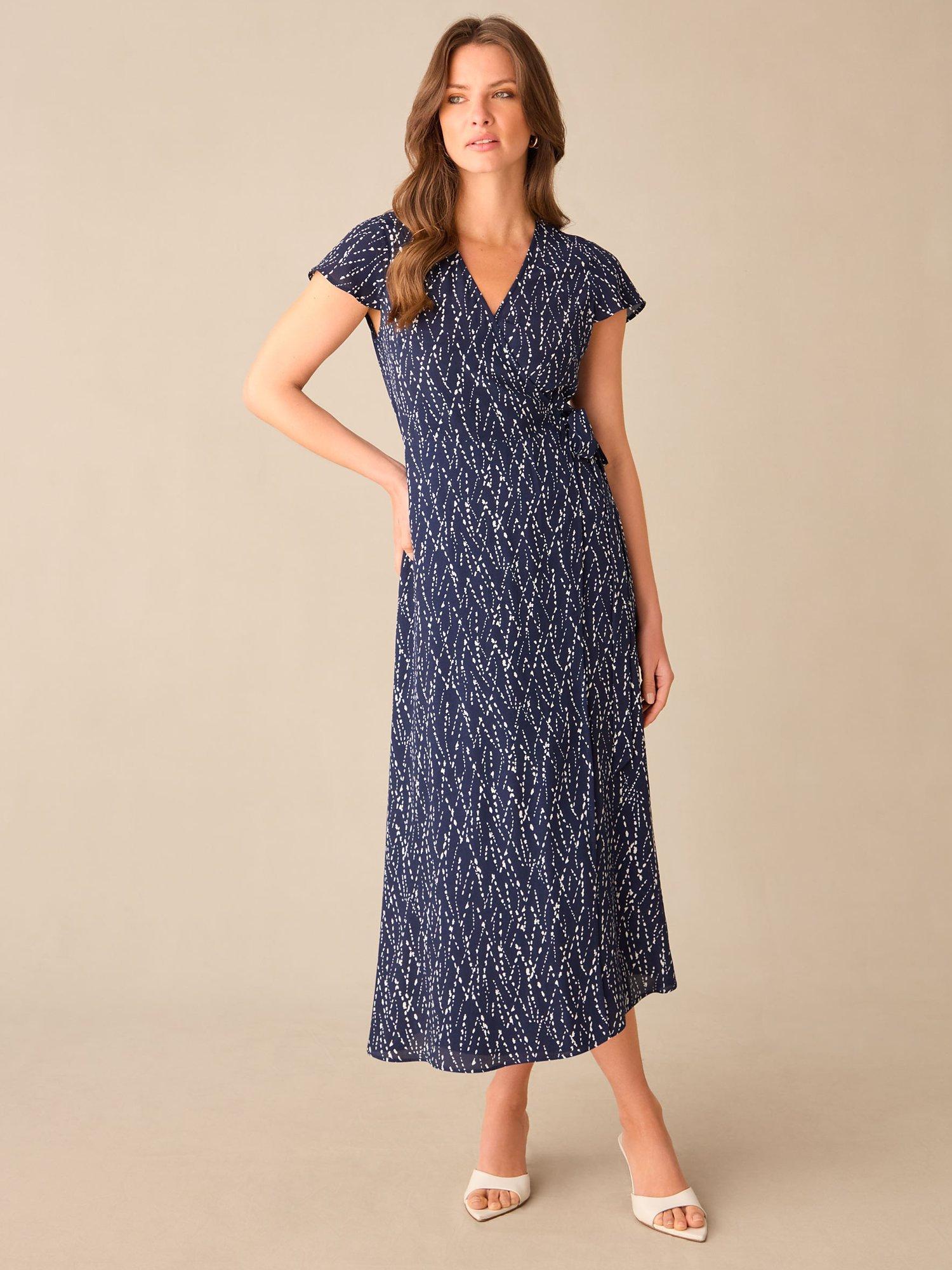 Ro&Zo Petite Dash Print Wrap Midi Dress, Blue/White
