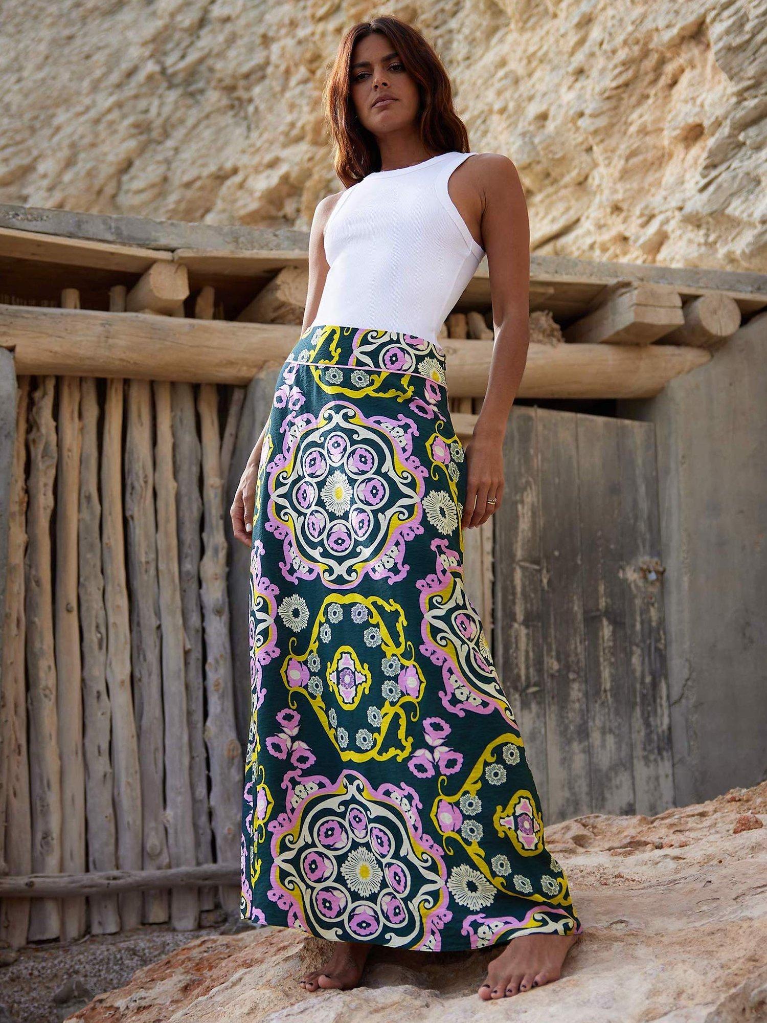 Ro Zo Geometric Print Column Maxi Skirt Multi