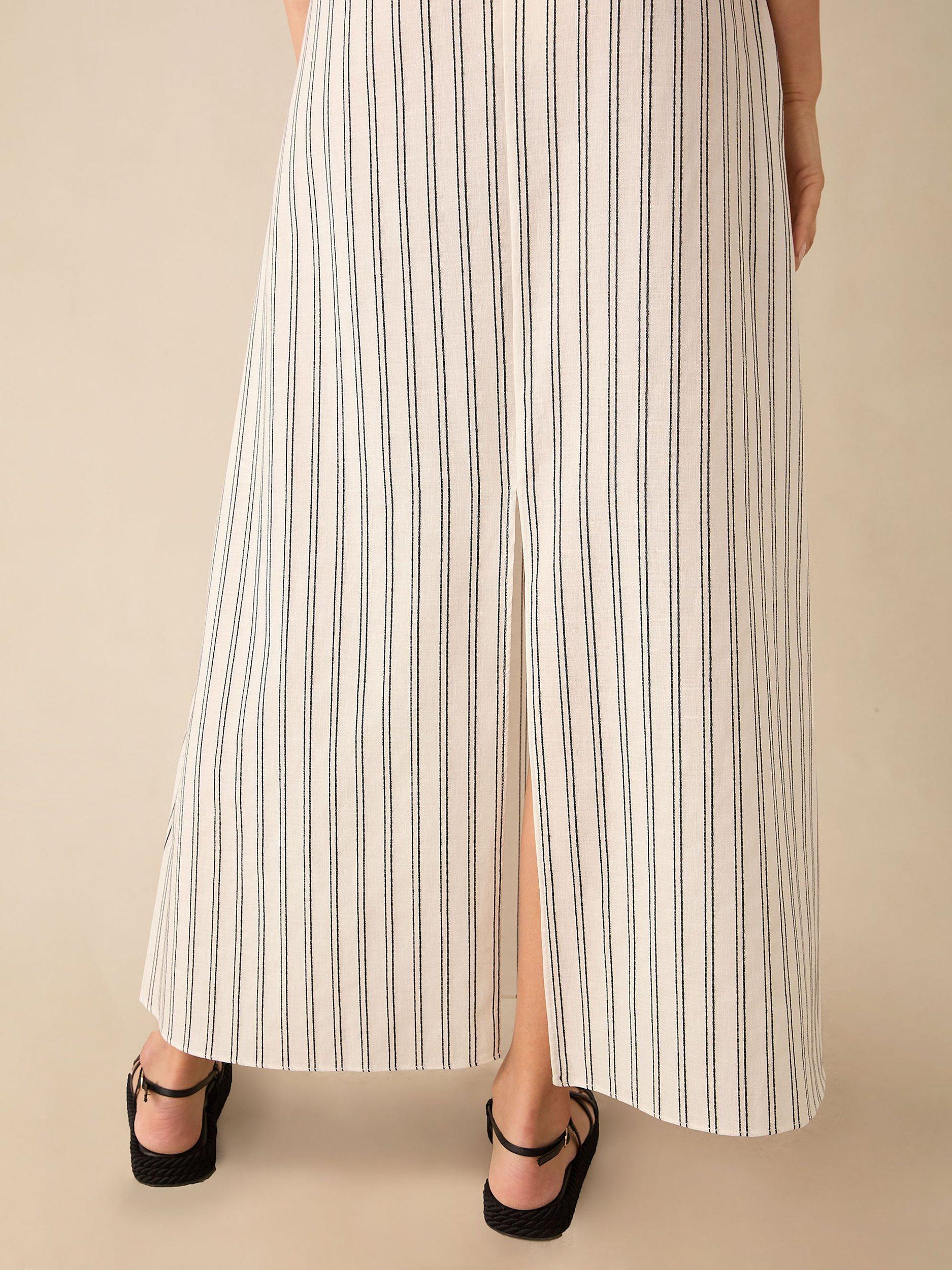 Ro&Zo Double Stripe Linen Blend Maxi Skirt, Ivory/Black, 6