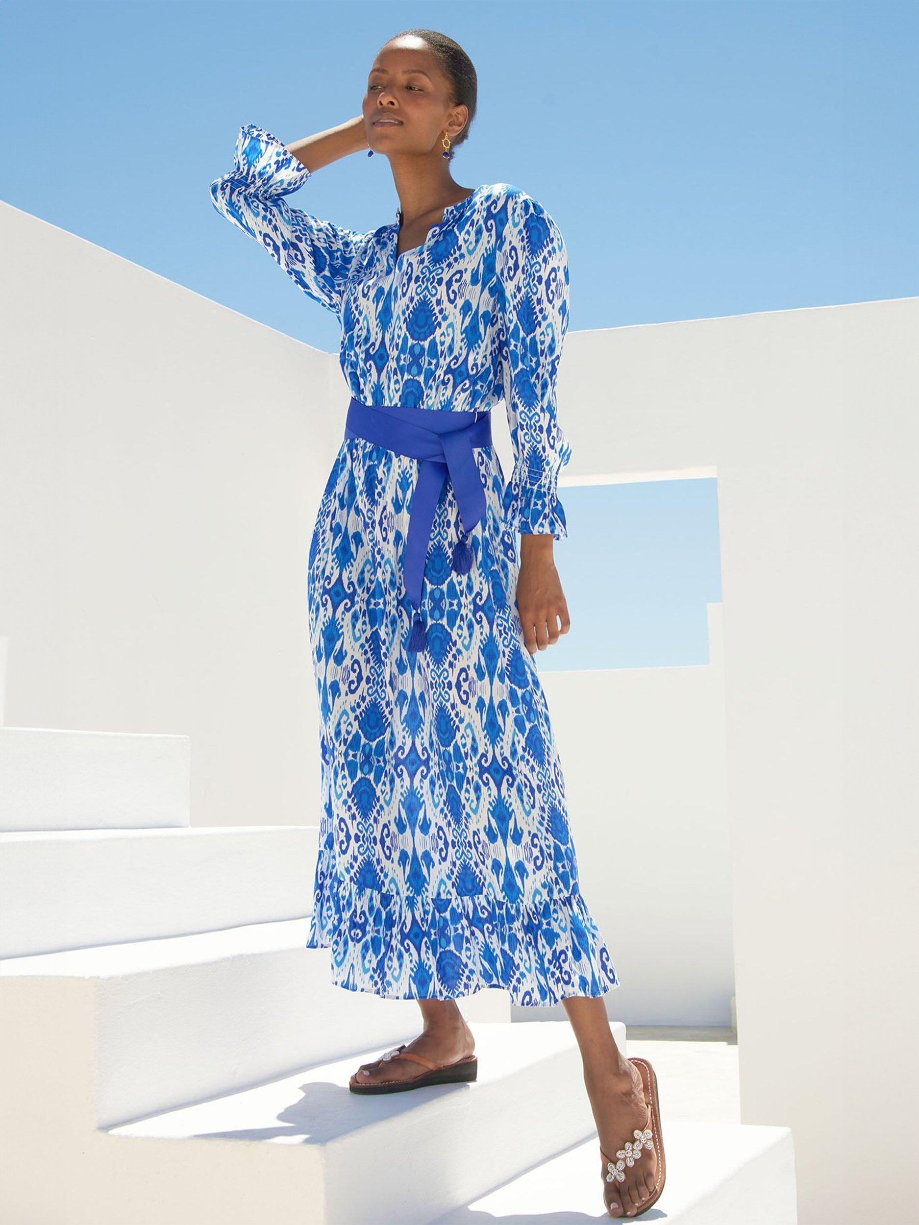 Product image 1 of 7, which shows Aspiga Maeve EcoVero Midi Dress, Ikat Blue, XS