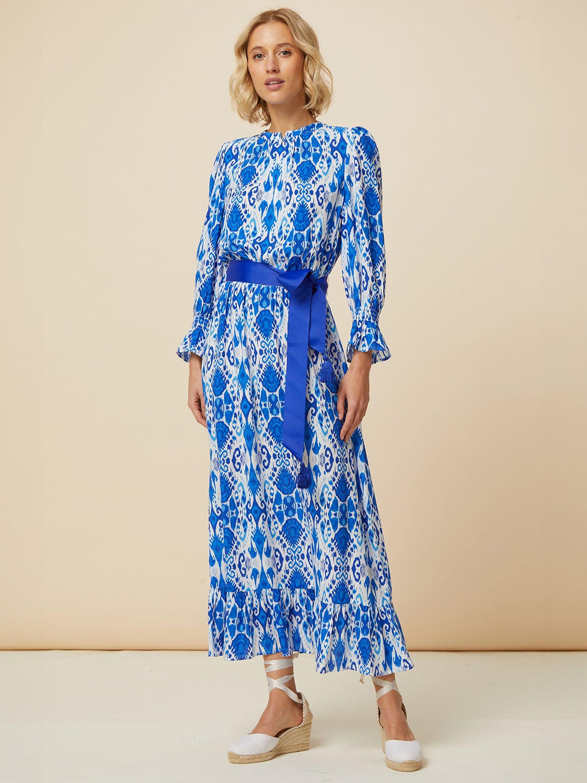 Product image 4 of 7, which shows Aspiga Maeve EcoVero Midi Dress, Ikat Blue, XS