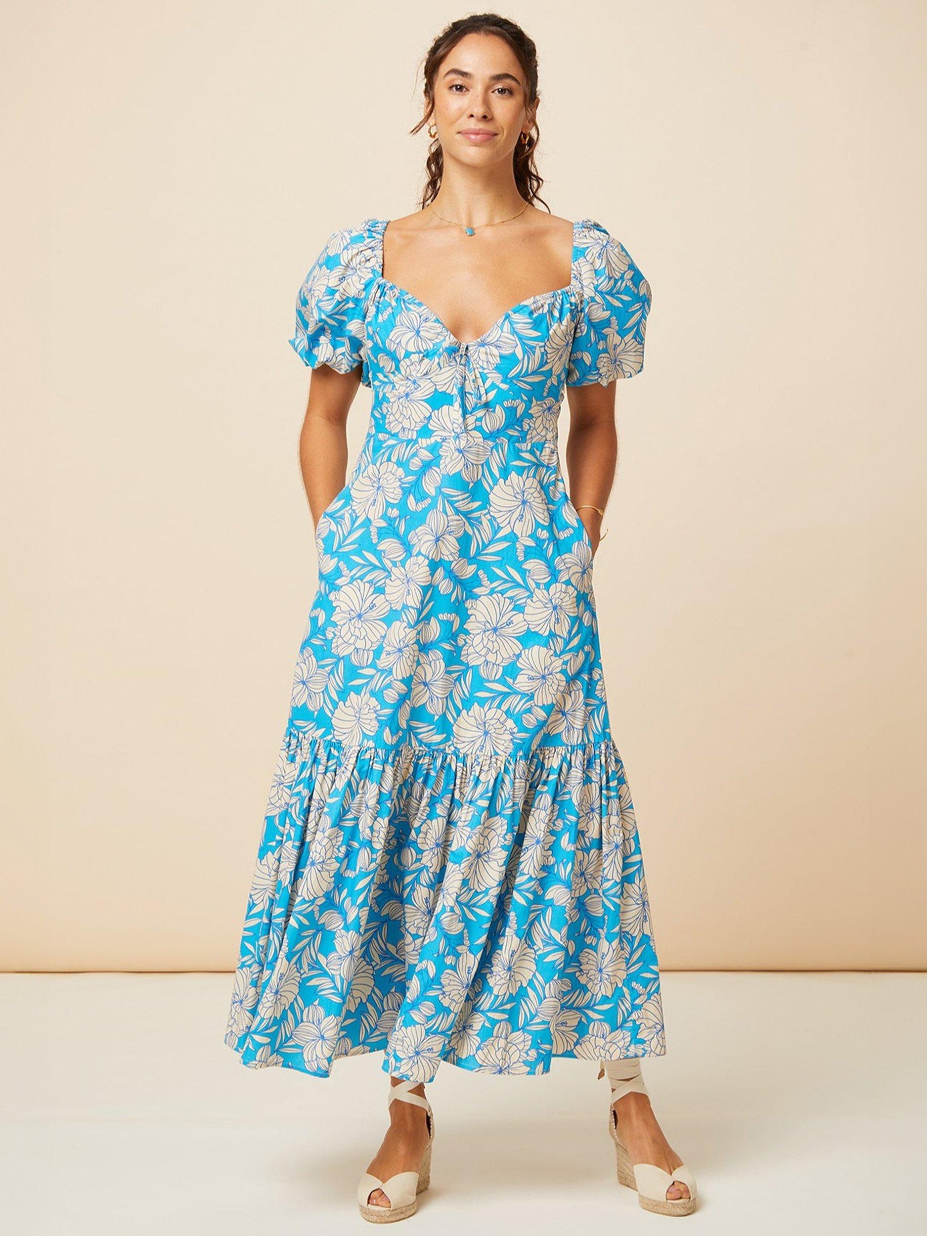 Aspiga Zillah Fit & Flare Midi Dress, Turquoise/Cream