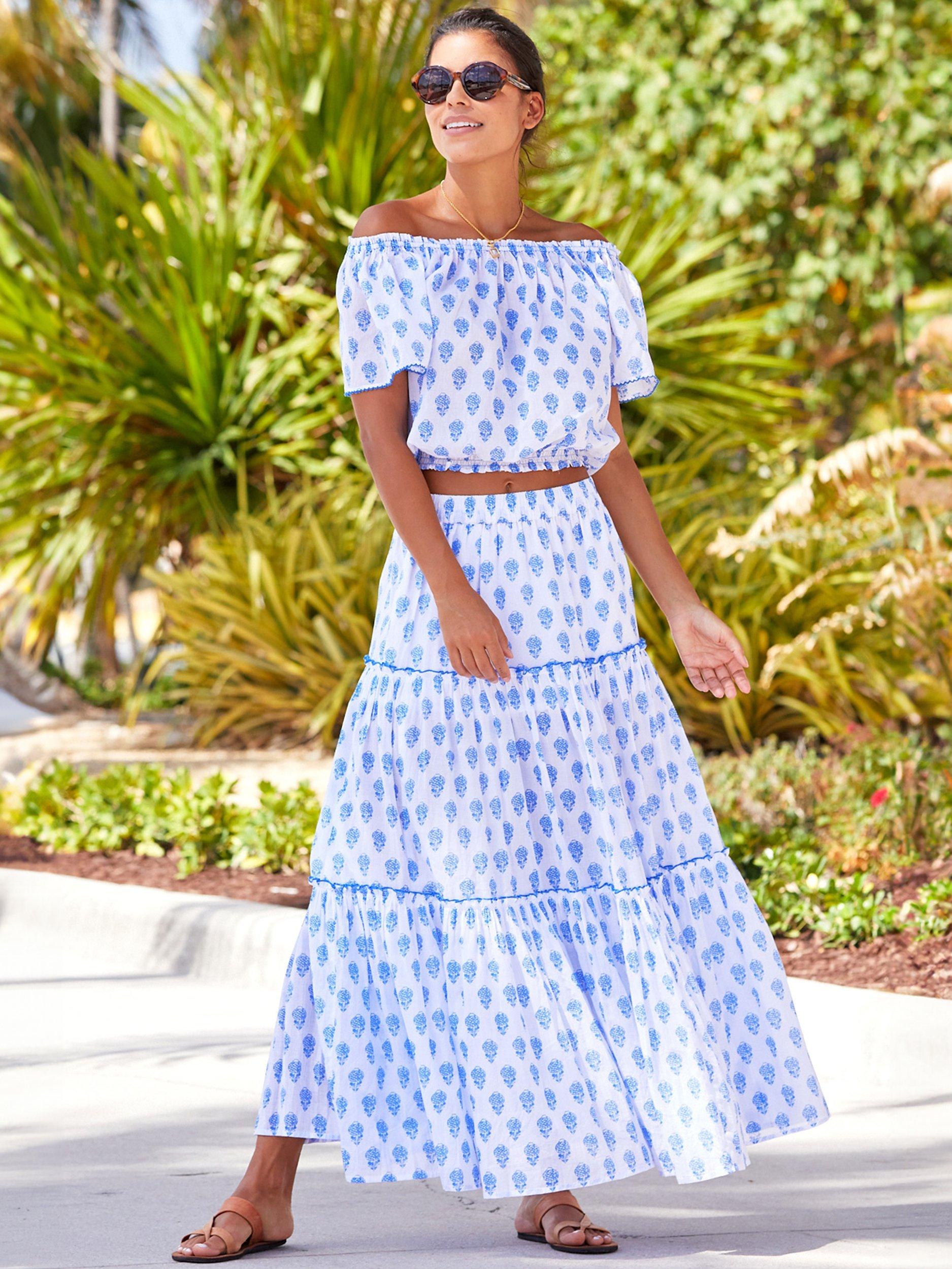 Aspiga Petite Bea Maxi Skirt, Pineapple White/Blue, XS