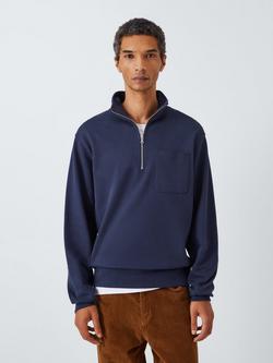 John Lewis Half-Zip Cotton Sweatshirt, Midnight