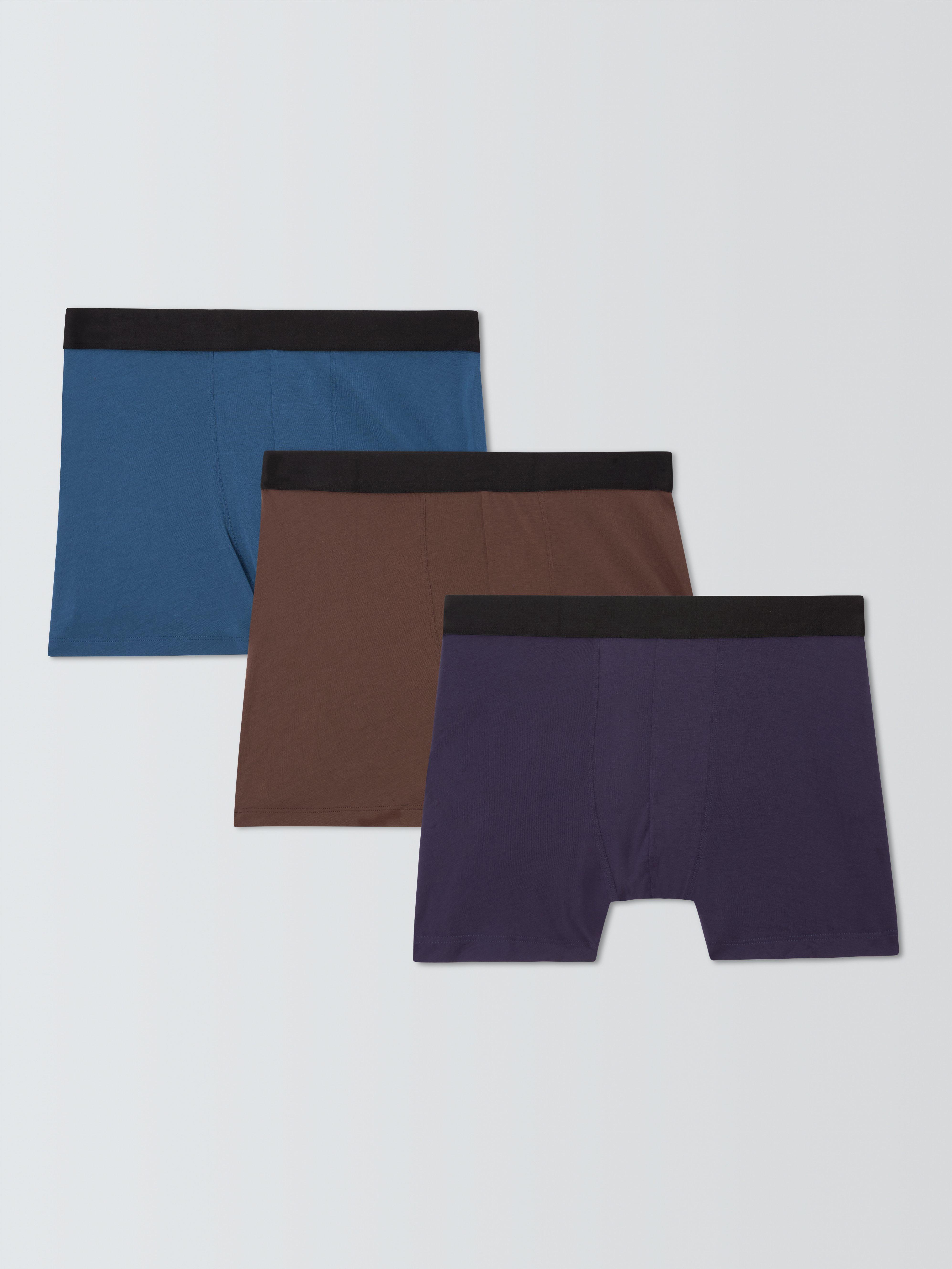 Product image 1 of 1, which shows John Lewis Premium Ultra Soft Modal Trunks, Pack of 3, Blue/Purple/Brown, Pack of 3, M