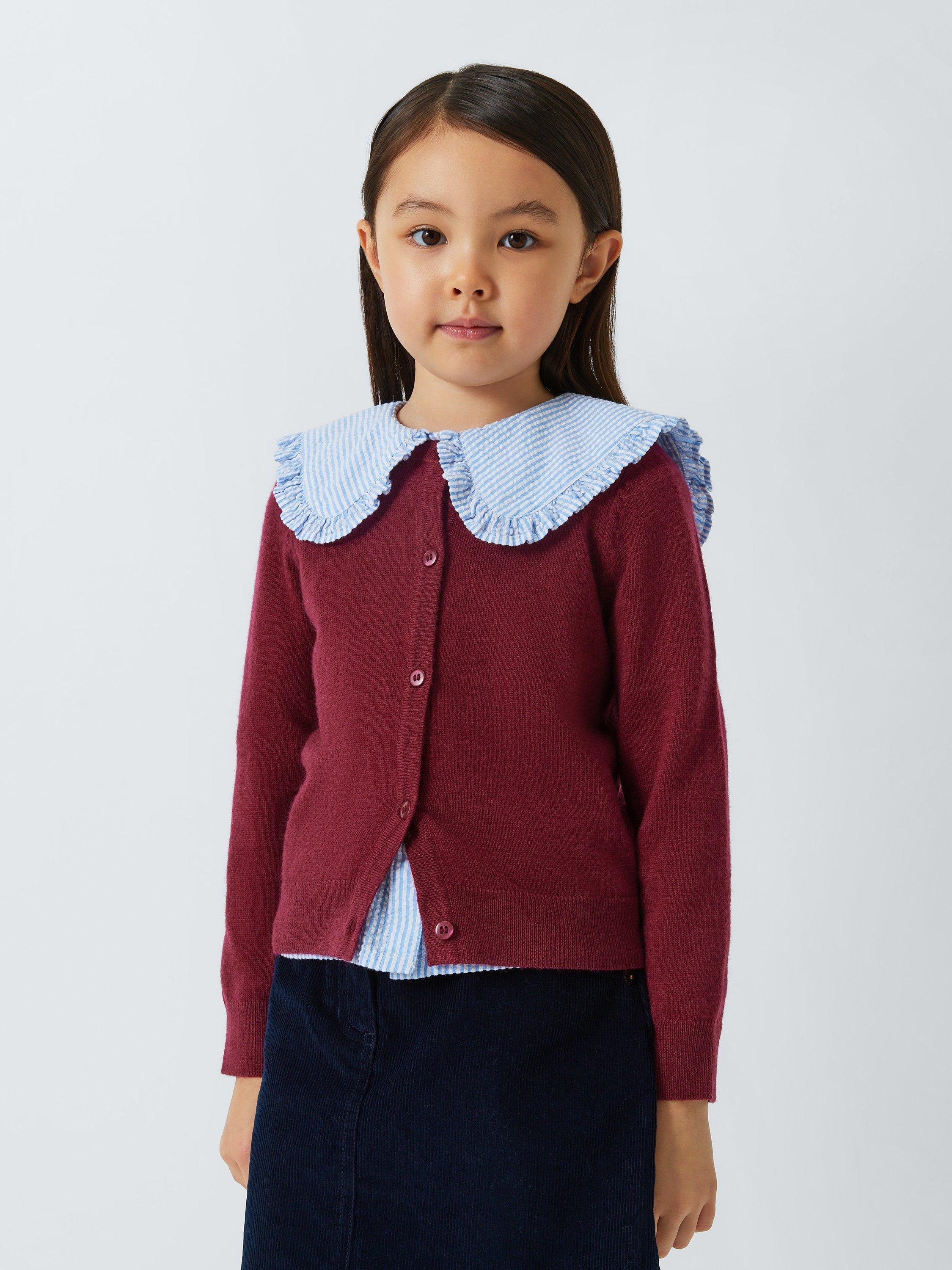 Product image 1 of 6, which shows John Lewis Kids' Button Wool Blend Cardigan, Berry Pink, 8 years