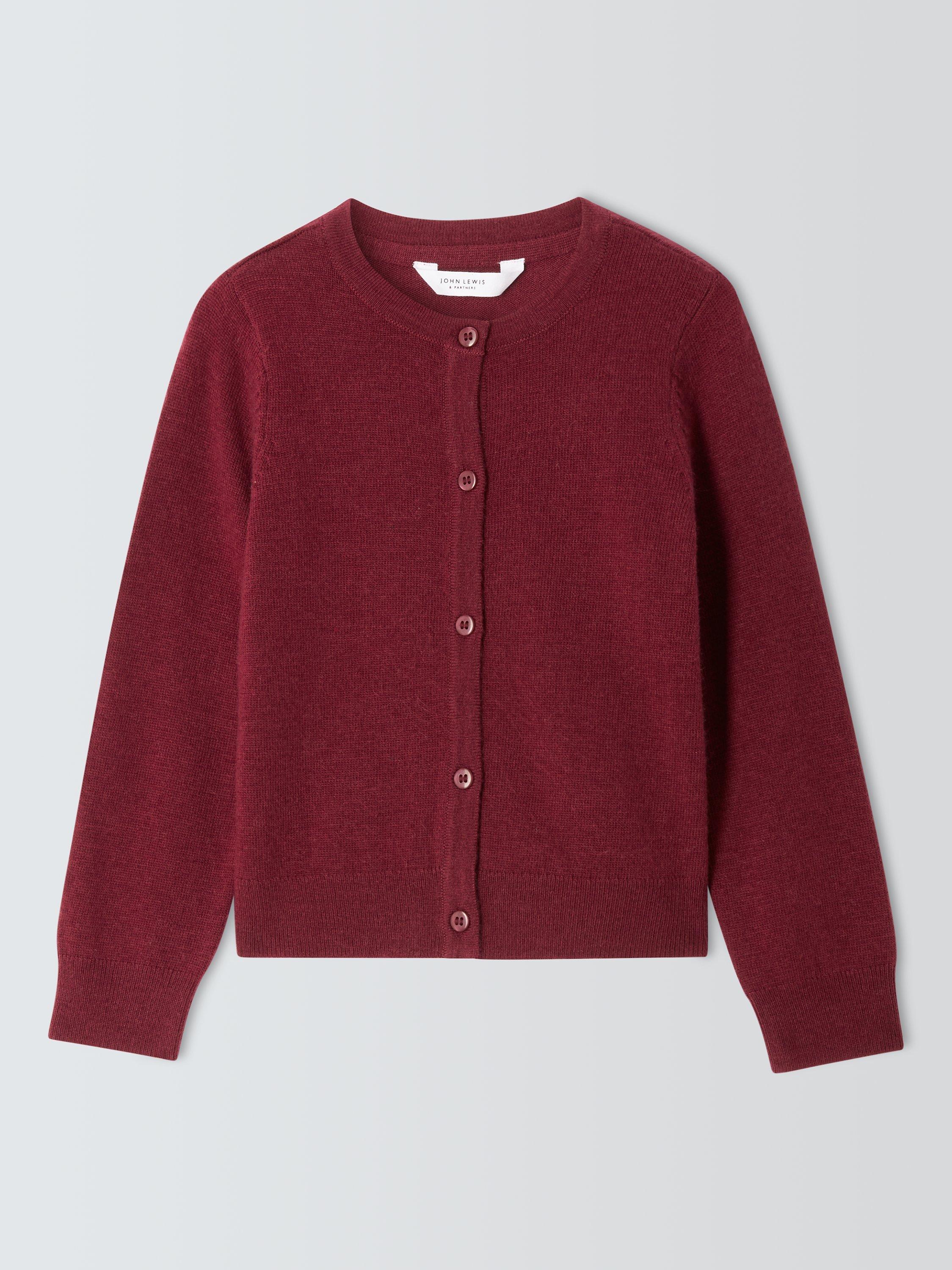 Product image 3 of 6, which shows John Lewis Kids' Button Wool Blend Cardigan, Berry Pink, 8 years