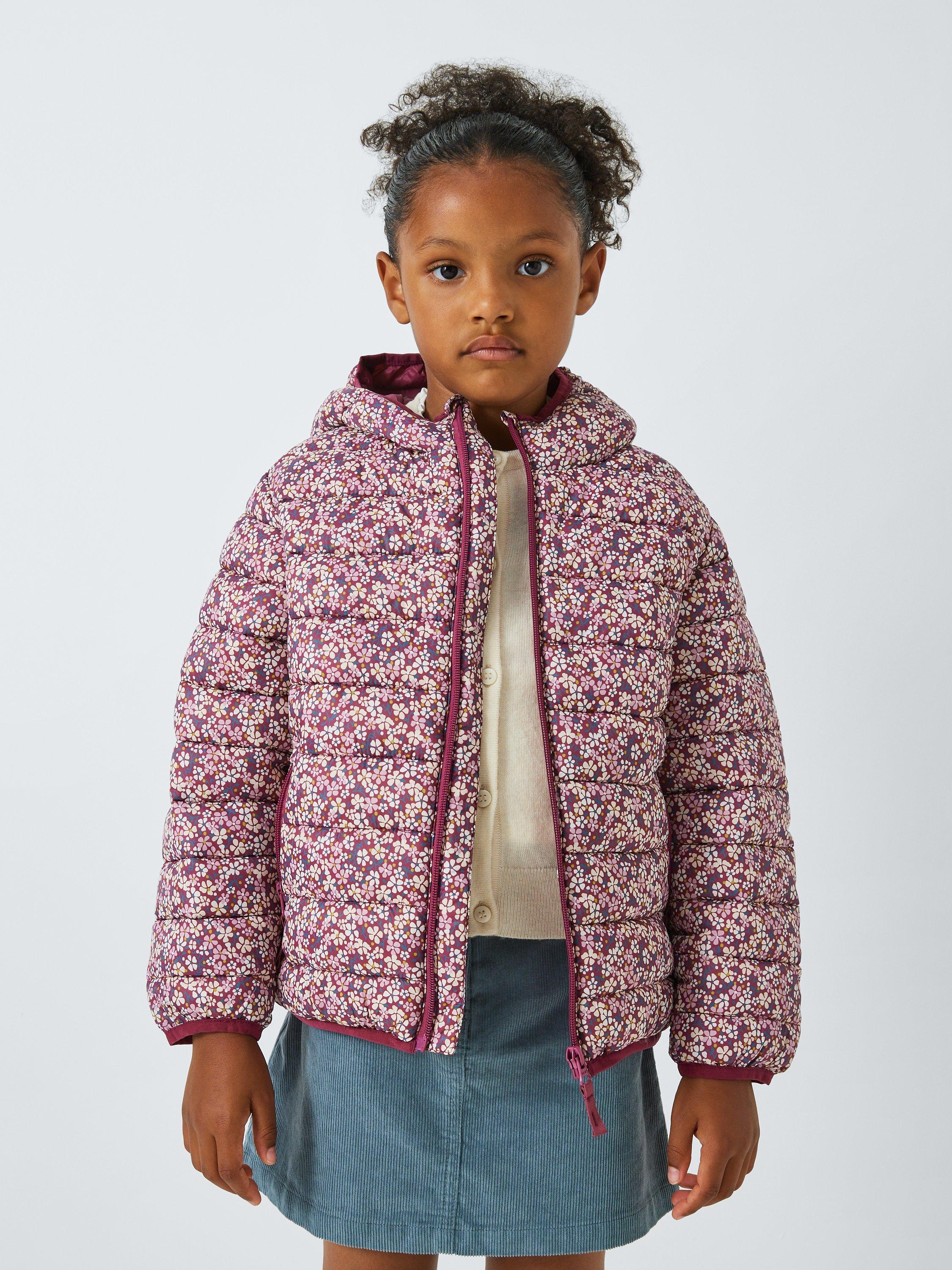 John Lewis Kids Floral Packaway Rain Mac Berry Multi