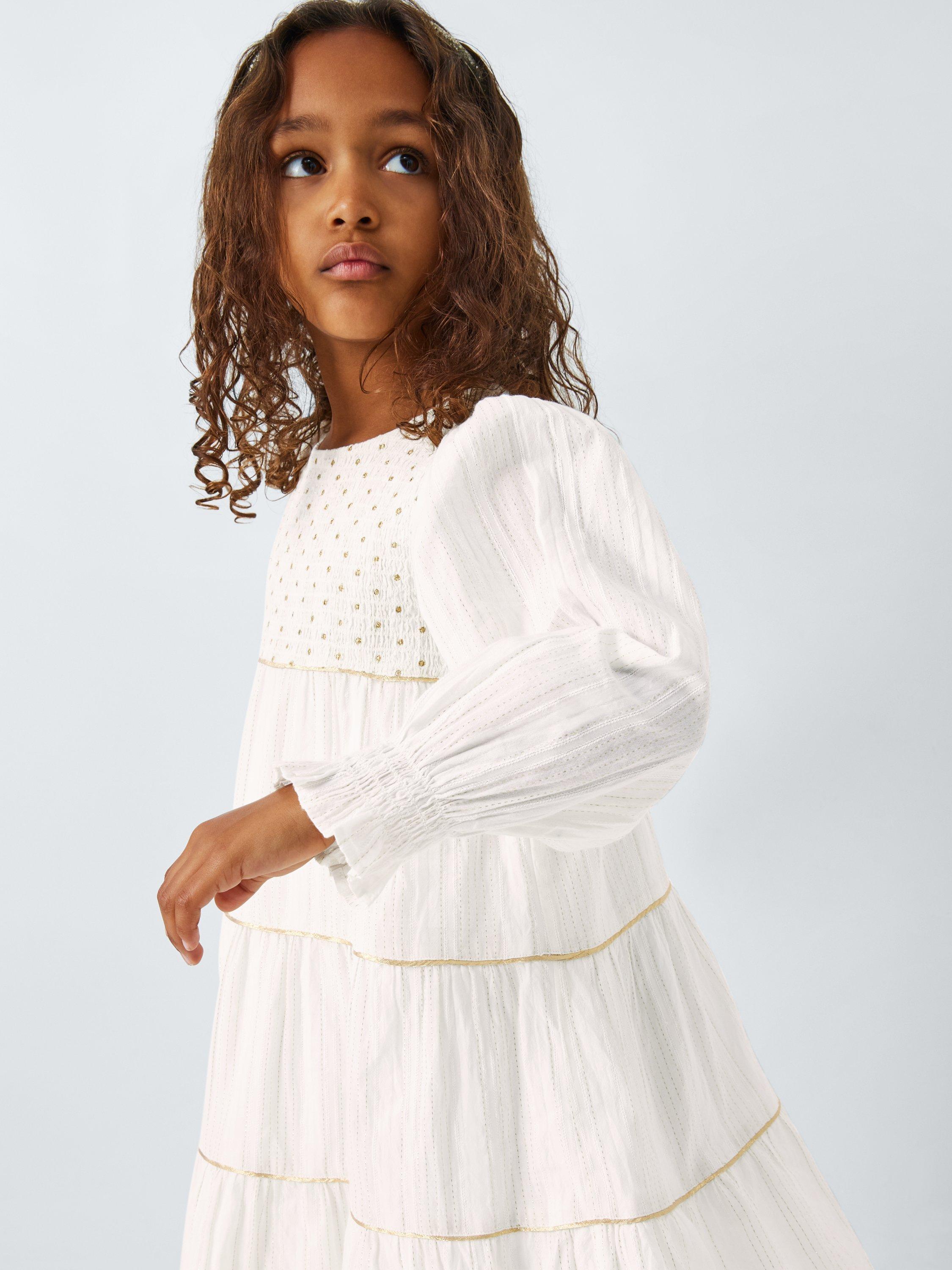 Product image 4 of 7, which shows John Lewis Heirloom Collection Kids' Sparkle Stripe Party Dress, Cream, 9 years