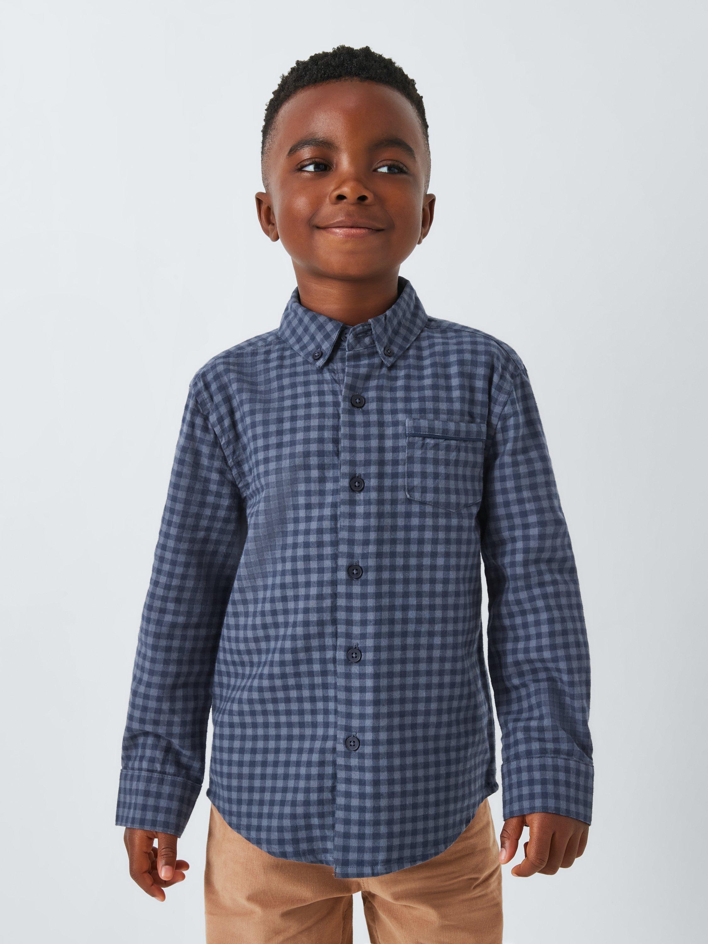 John Lewis Heirloom Collection Kids' Micro Brushed Check Shirt, Charcoal Check