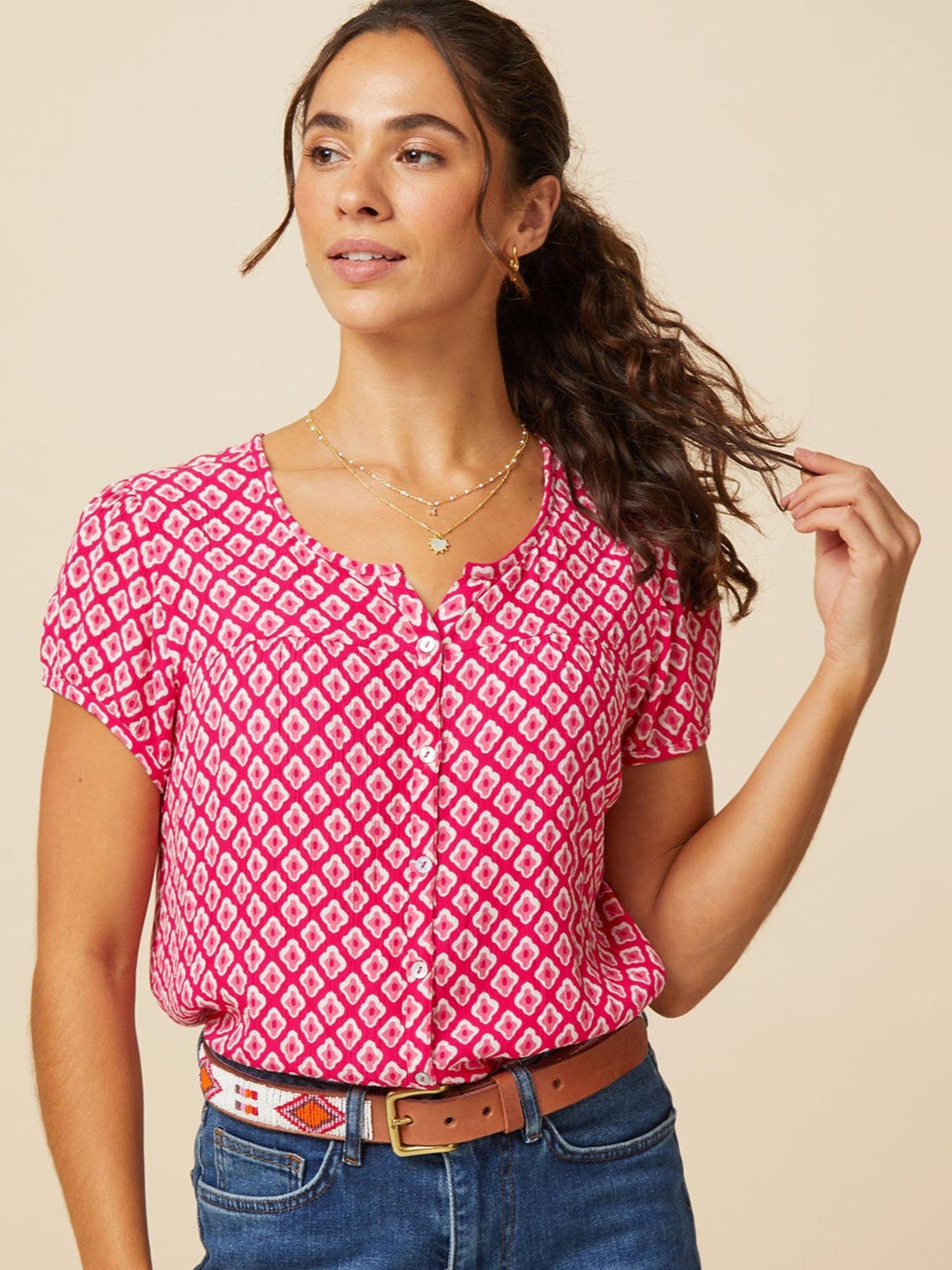 Product image 1 of 6, which shows Aspiga Lisbon Short Sleeve Shirt, Diamond Cerise/Pink, XS