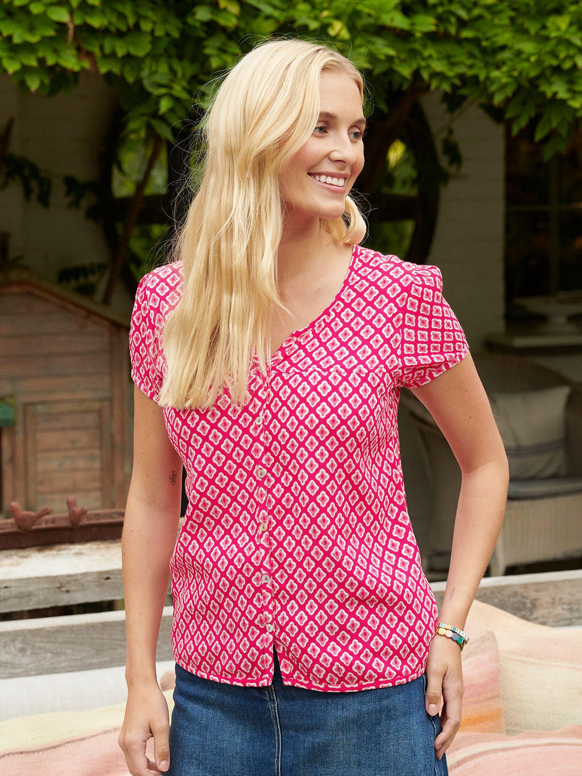 Product image 6 of 6, which shows Aspiga Lisbon Short Sleeve Shirt, Diamond Cerise/Pink, XS