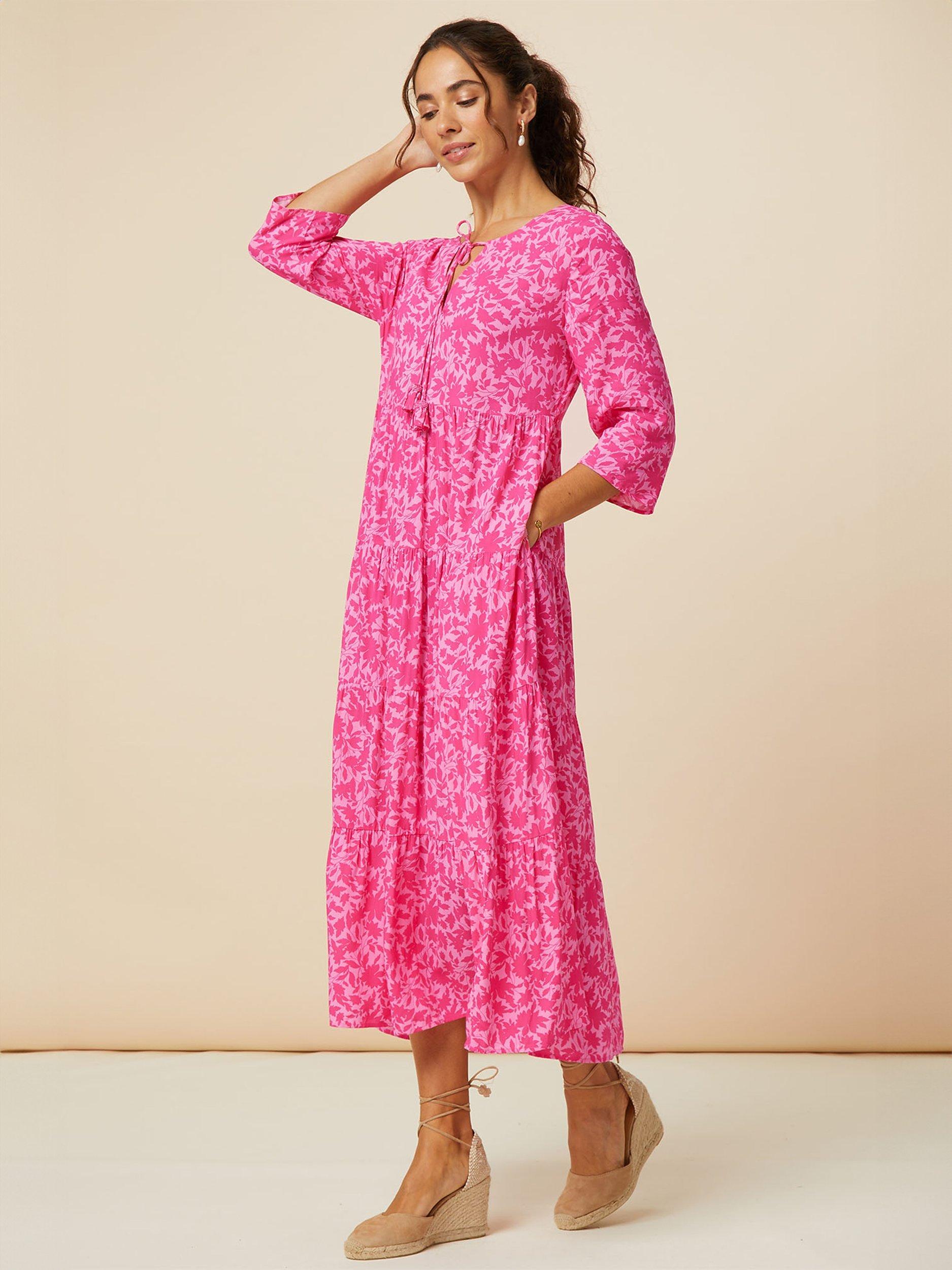 Product image 1 of 9, which shows Aspiga Emma Tiered Midi Dress, Vin Mono Pink, XS