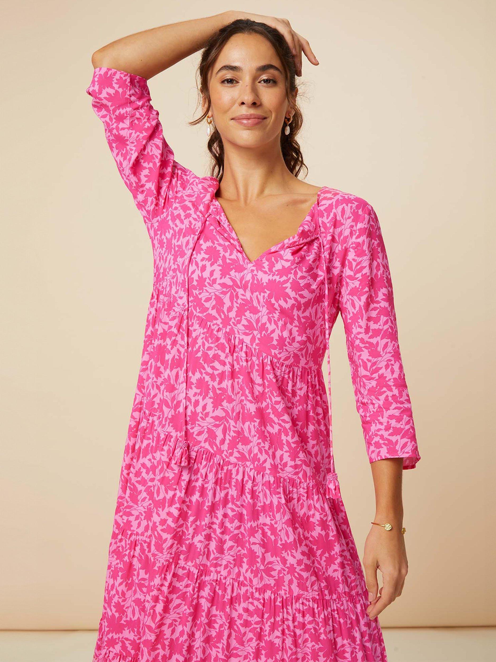 Product image 4 of 9, which shows Aspiga Emma Tiered Midi Dress, Vin Mono Pink, XS