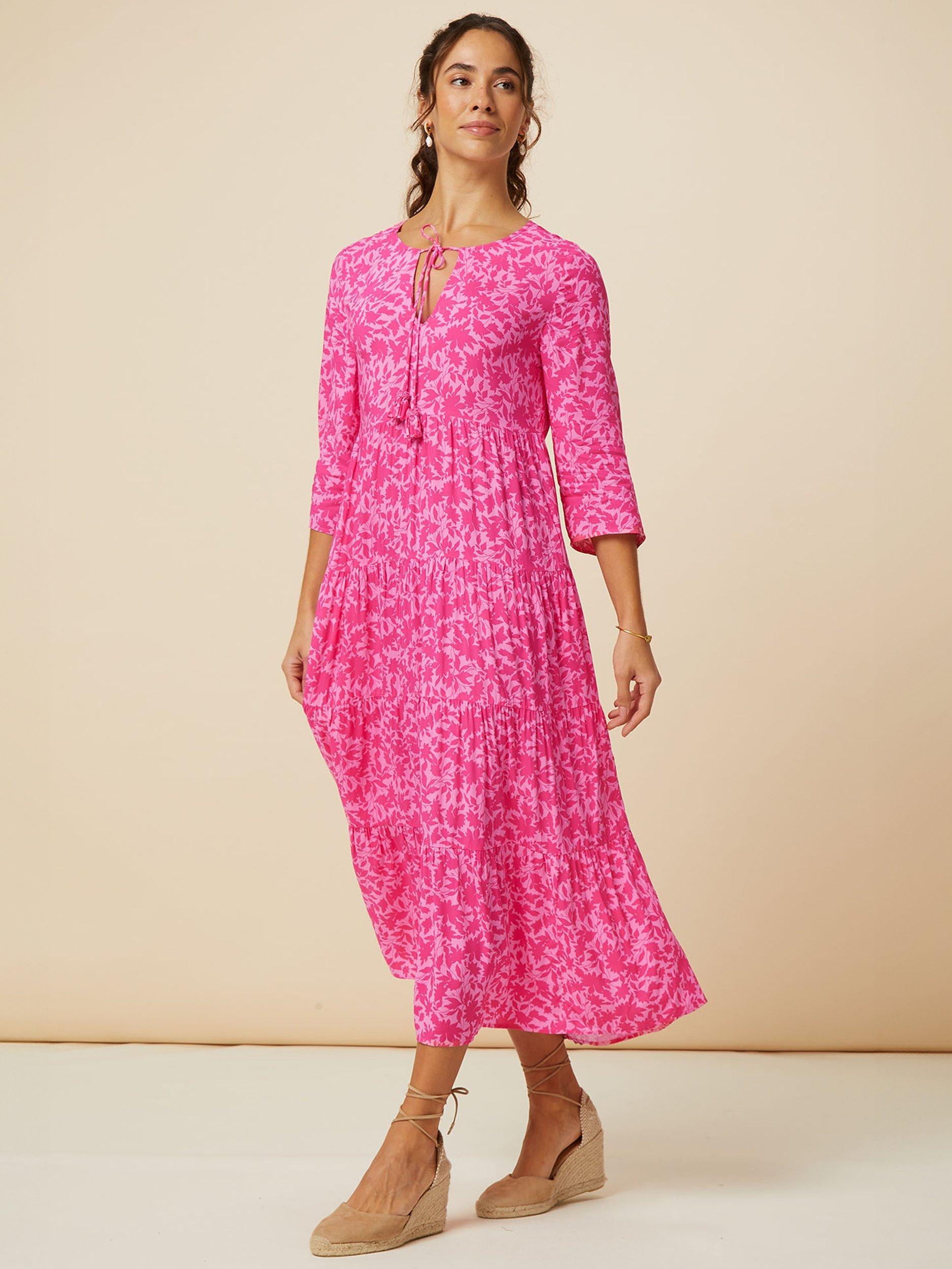 Product image 5 of 9, which shows Aspiga Emma Tiered Midi Dress, Vin Mono Pink, XS
