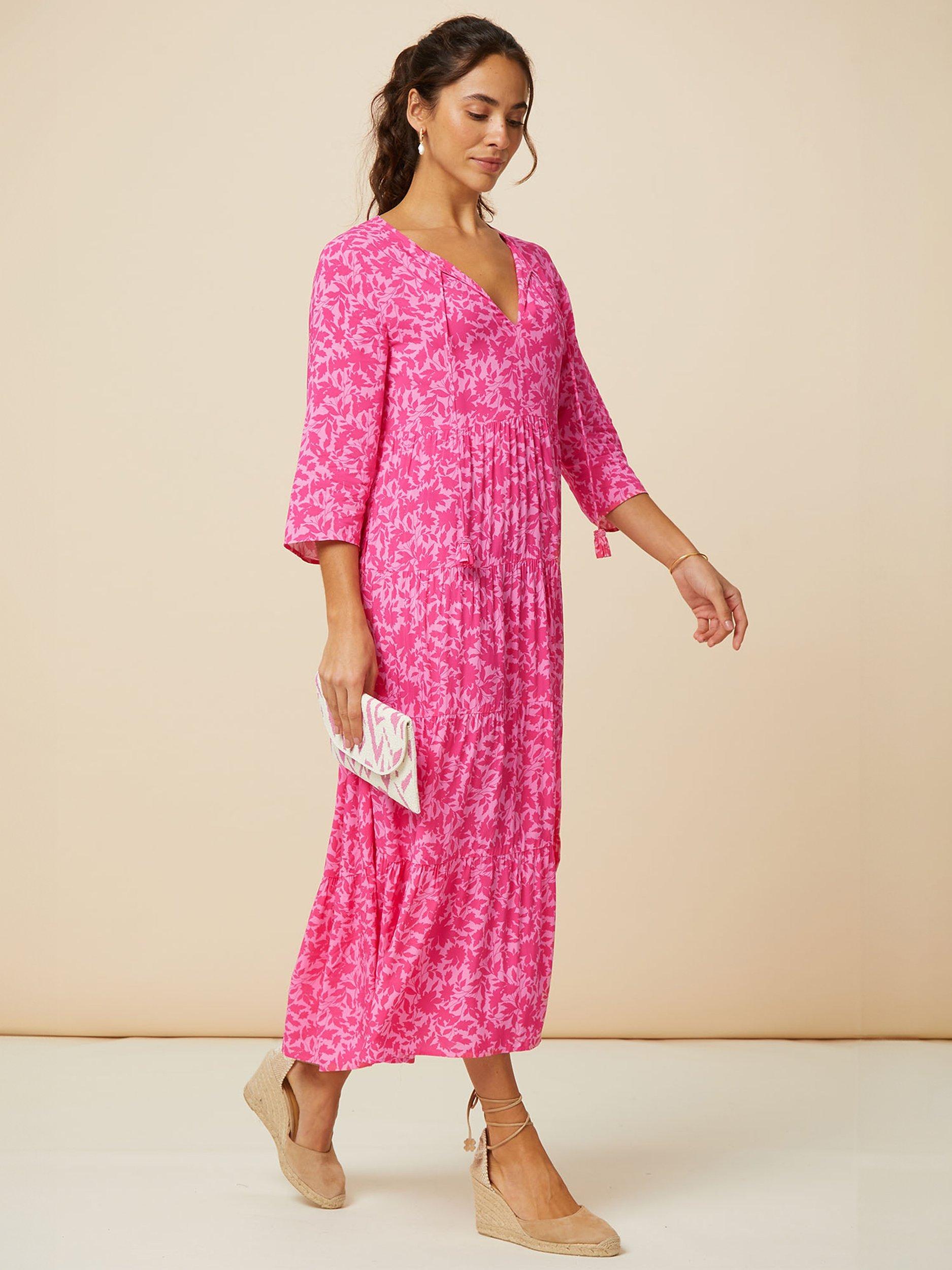Product image 6 of 9, which shows Aspiga Emma Tiered Midi Dress, Vin Mono Pink, XS
