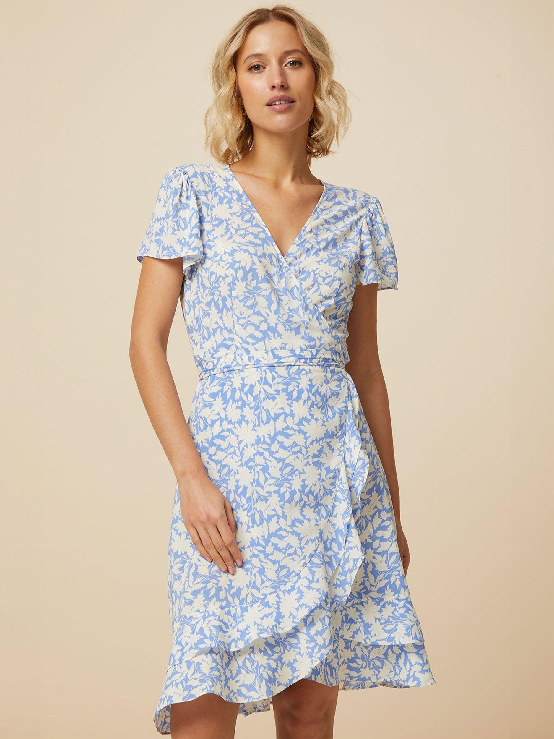 Product image 1 of 9, which shows Aspiga Chelsea Ecovero Wrap Dress, Blue/White, XS