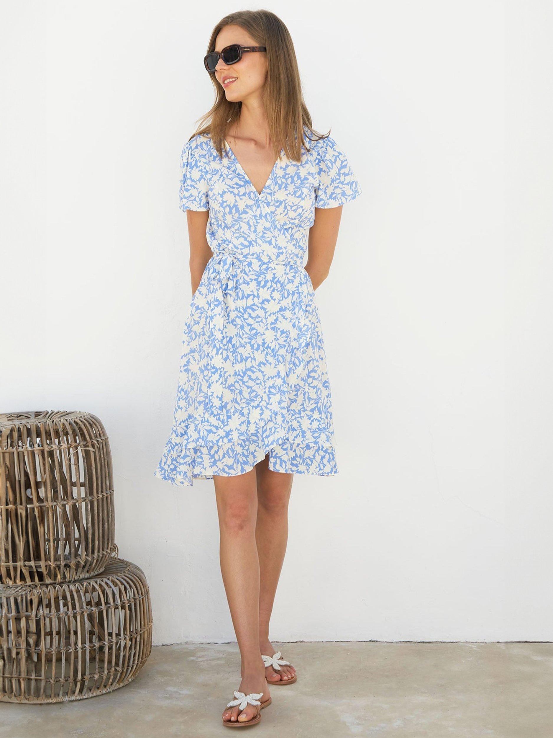 Product image 6 of 9, which shows Aspiga Chelsea Ecovero Wrap Dress, Blue/White, XS