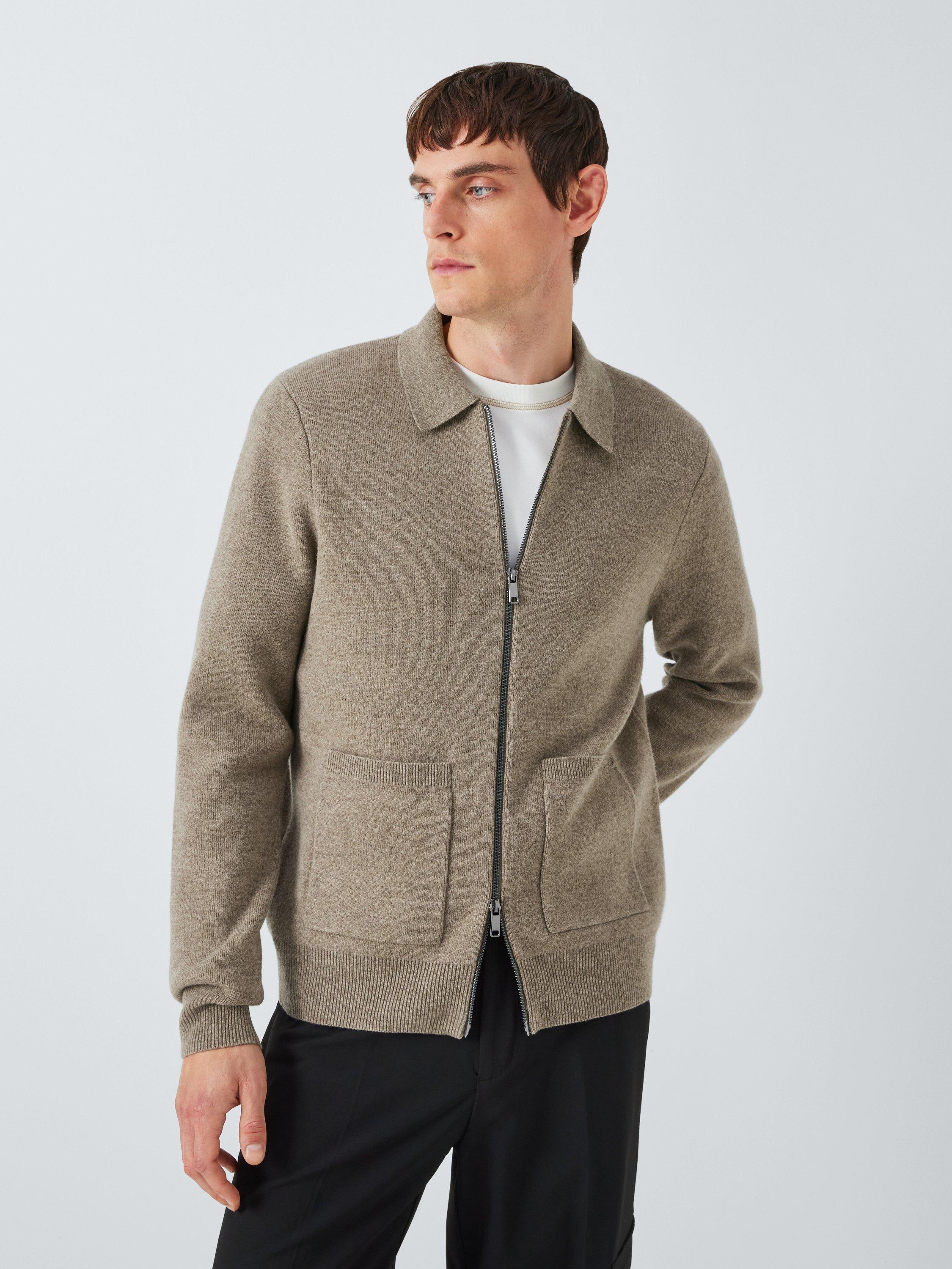 Kin Lambswool Blend Knit Full Zip Jumper, Pigeon