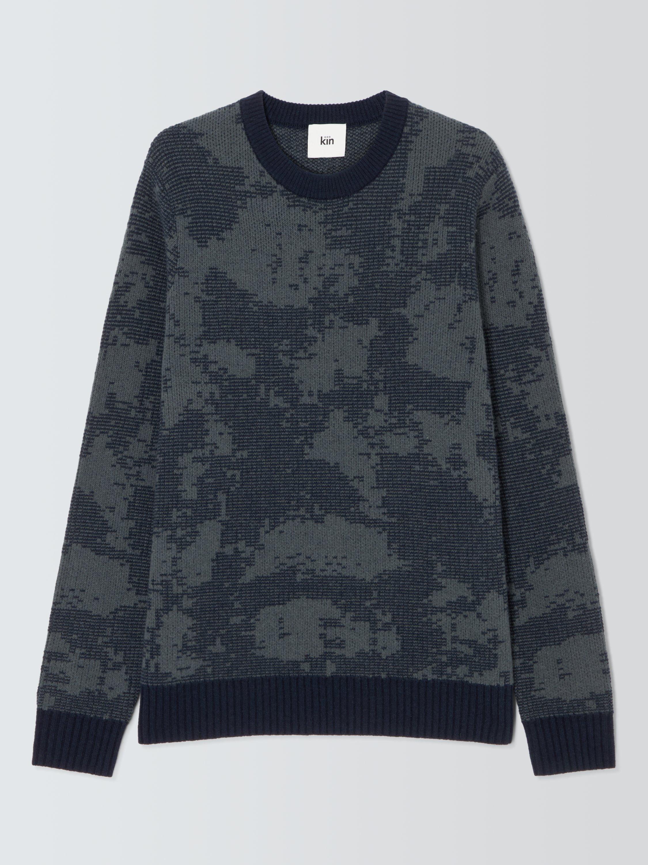 Product image 3 of 6, which shows Kin Aura Jacquard Wool Blend Knit Crew Neck Jumper, Dark Sapphire, S
