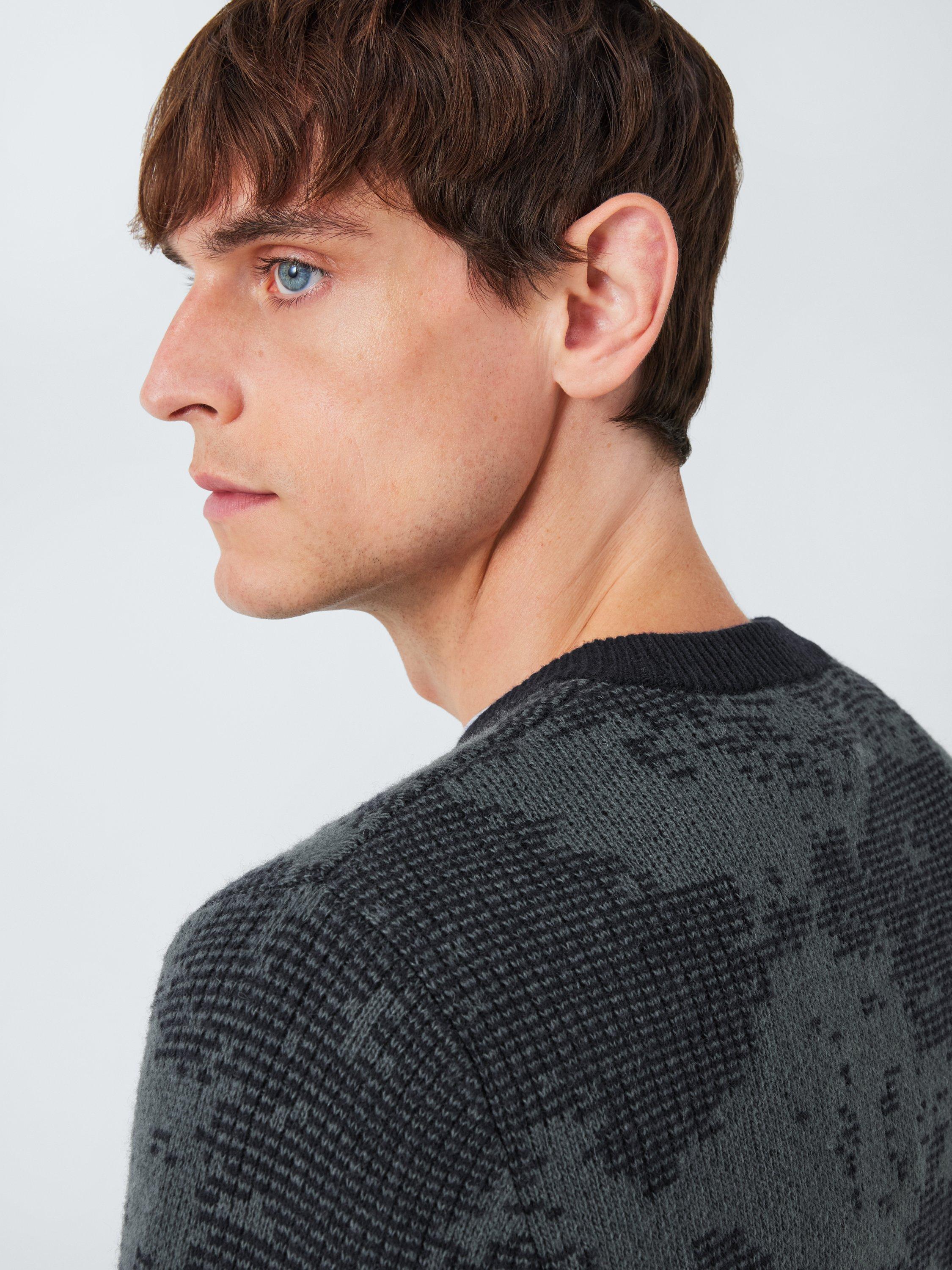 Product image 5 of 6, which shows Kin Aura Jacquard Wool Blend Knit Crew Neck Jumper, Dark Sapphire, S