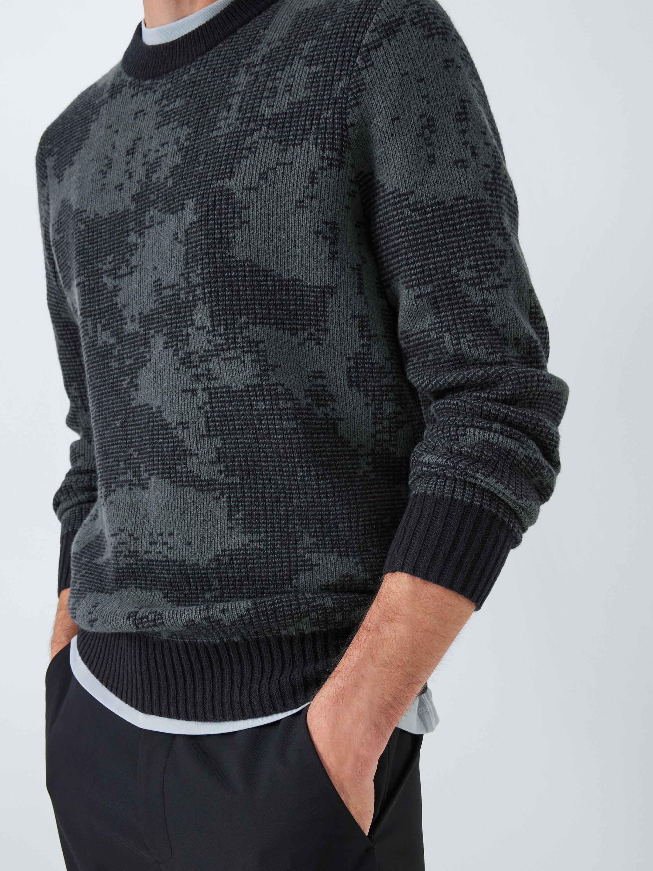 Product image 6 of 6, which shows Kin Aura Jacquard Wool Blend Knit Crew Neck Jumper, Dark Sapphire, S