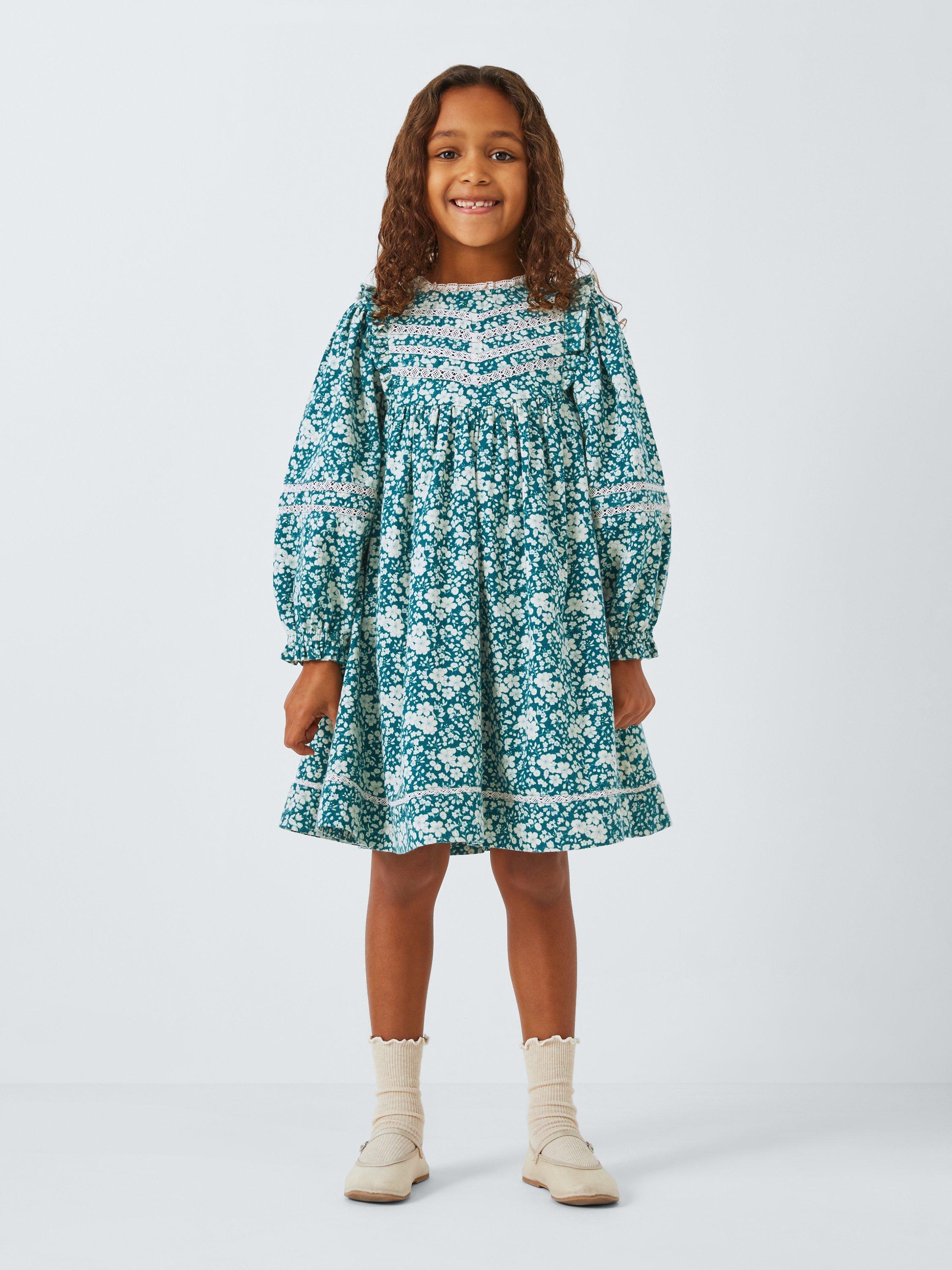 John Lewis Heirloom Collection Kids Ditsy Floral Long Sleeve Dress Teal