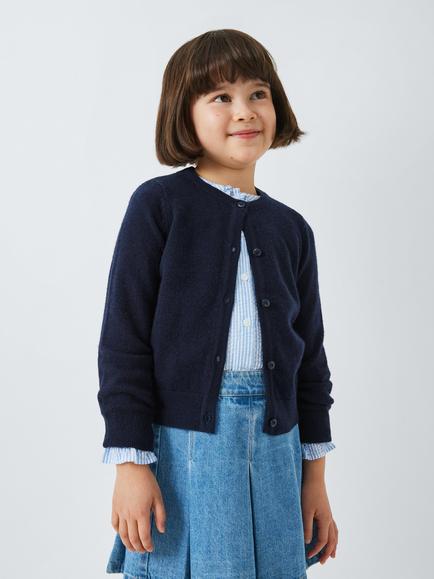 John Lewis Kids' Button Wool Blend Cardigan, Navy Blue