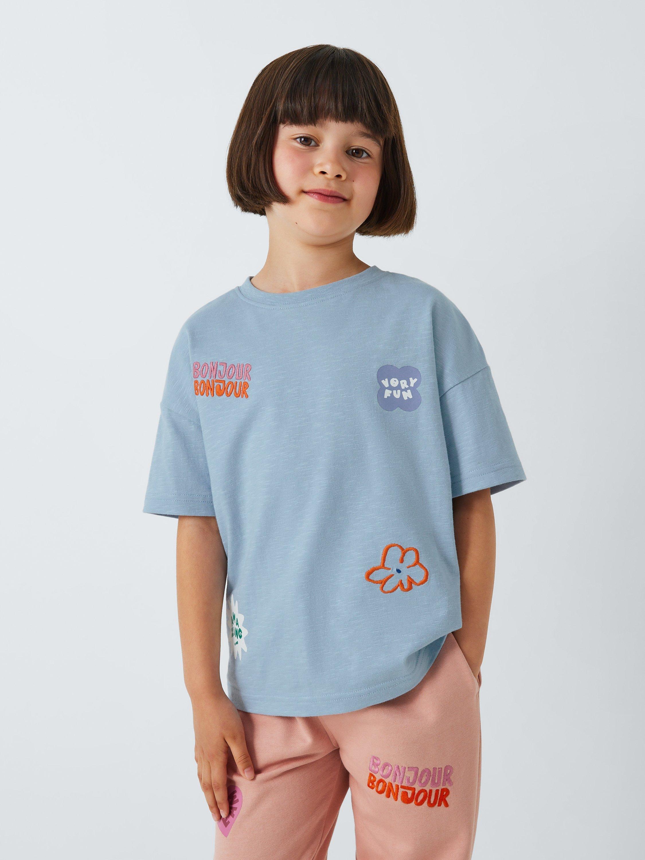 Product image 1 of 7, which shows John Lewis ANYDAY Kids' Badge T-Shirt, Light Blue, 5 years