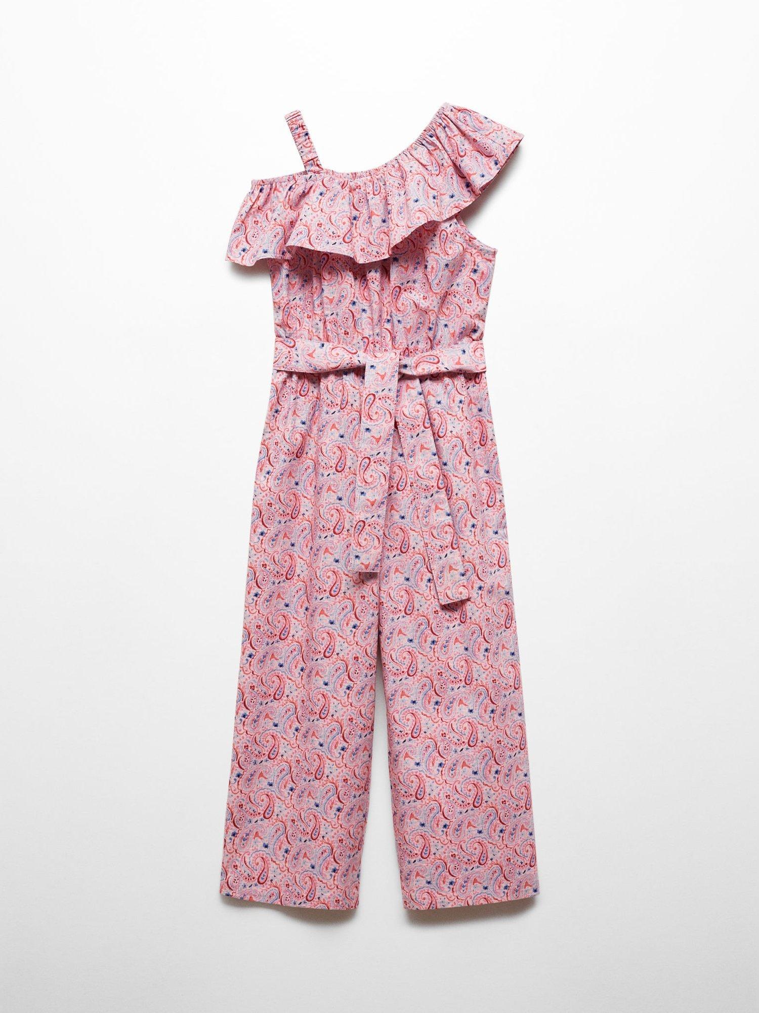 Mango Kids' Sandra Paisley Print Jumpsuit, Pink