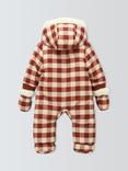 John Lewis Baby Check Quilted Snowsuit, Burgundy