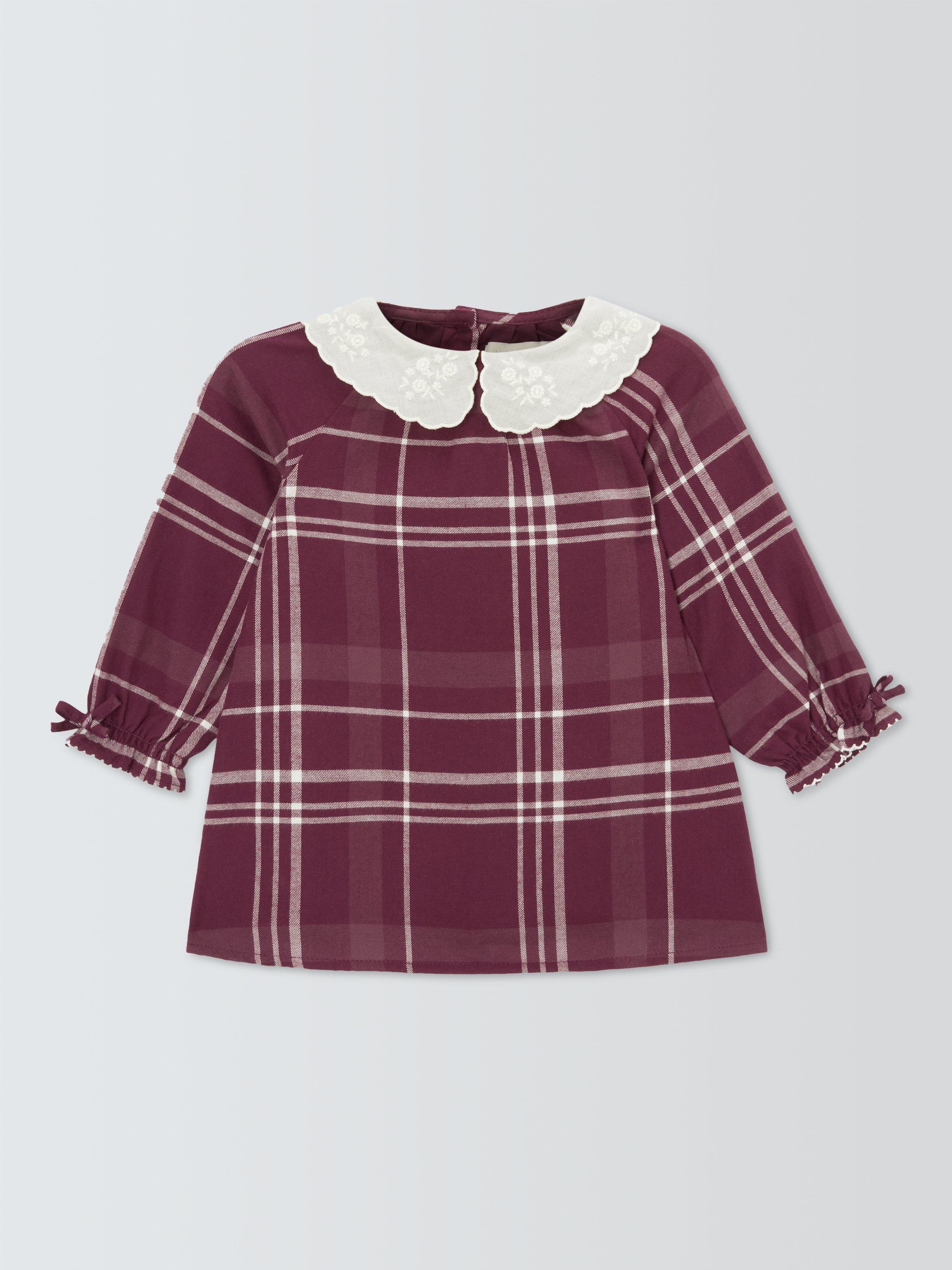 Product image 1 of 3, which shows John Lewis Heirloom Collection Baby Check Dress, Fig, 0-3 months