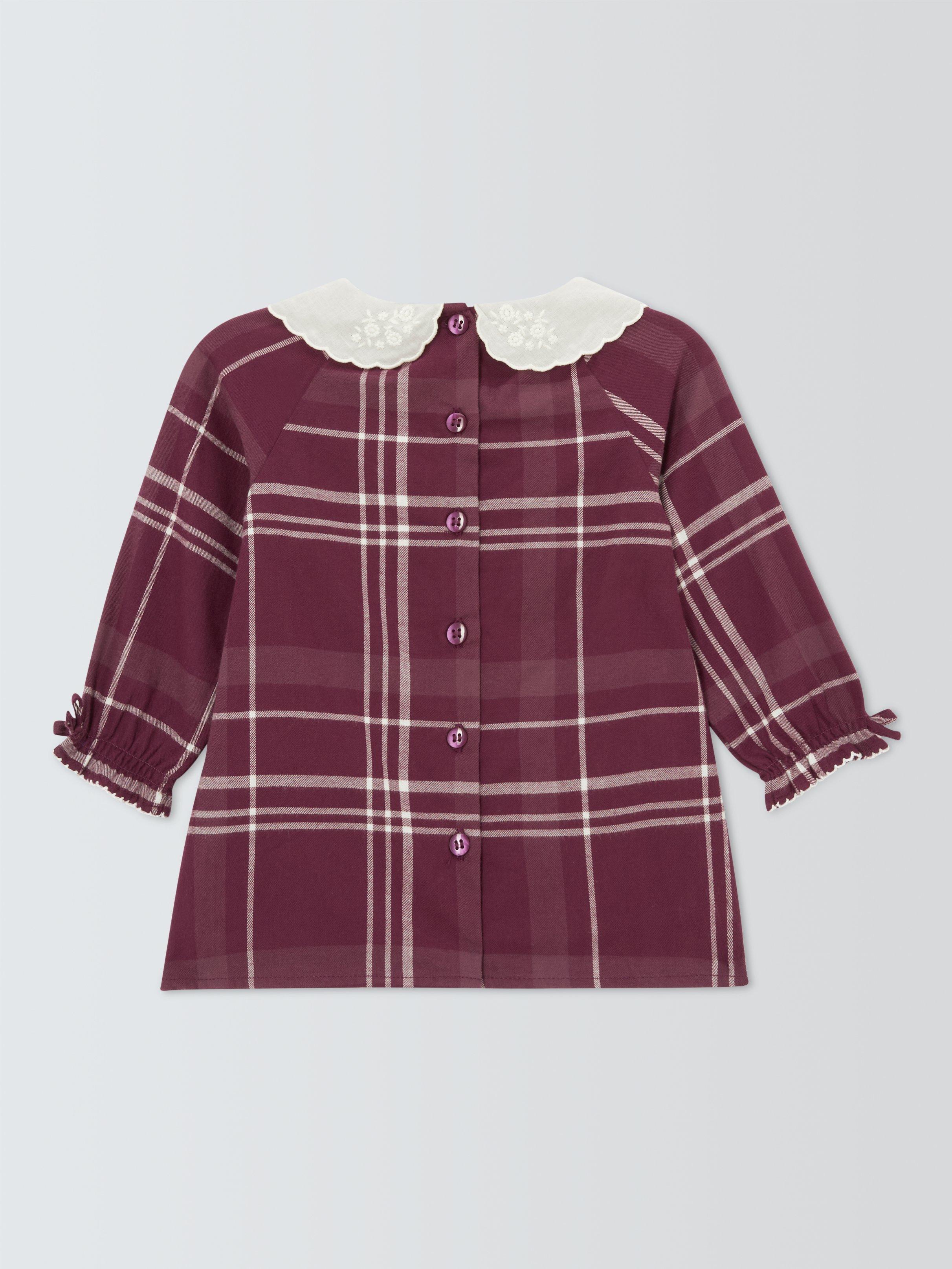 Product image 2 of 3, which shows John Lewis Heirloom Collection Baby Check Dress, Fig, 0-3 months