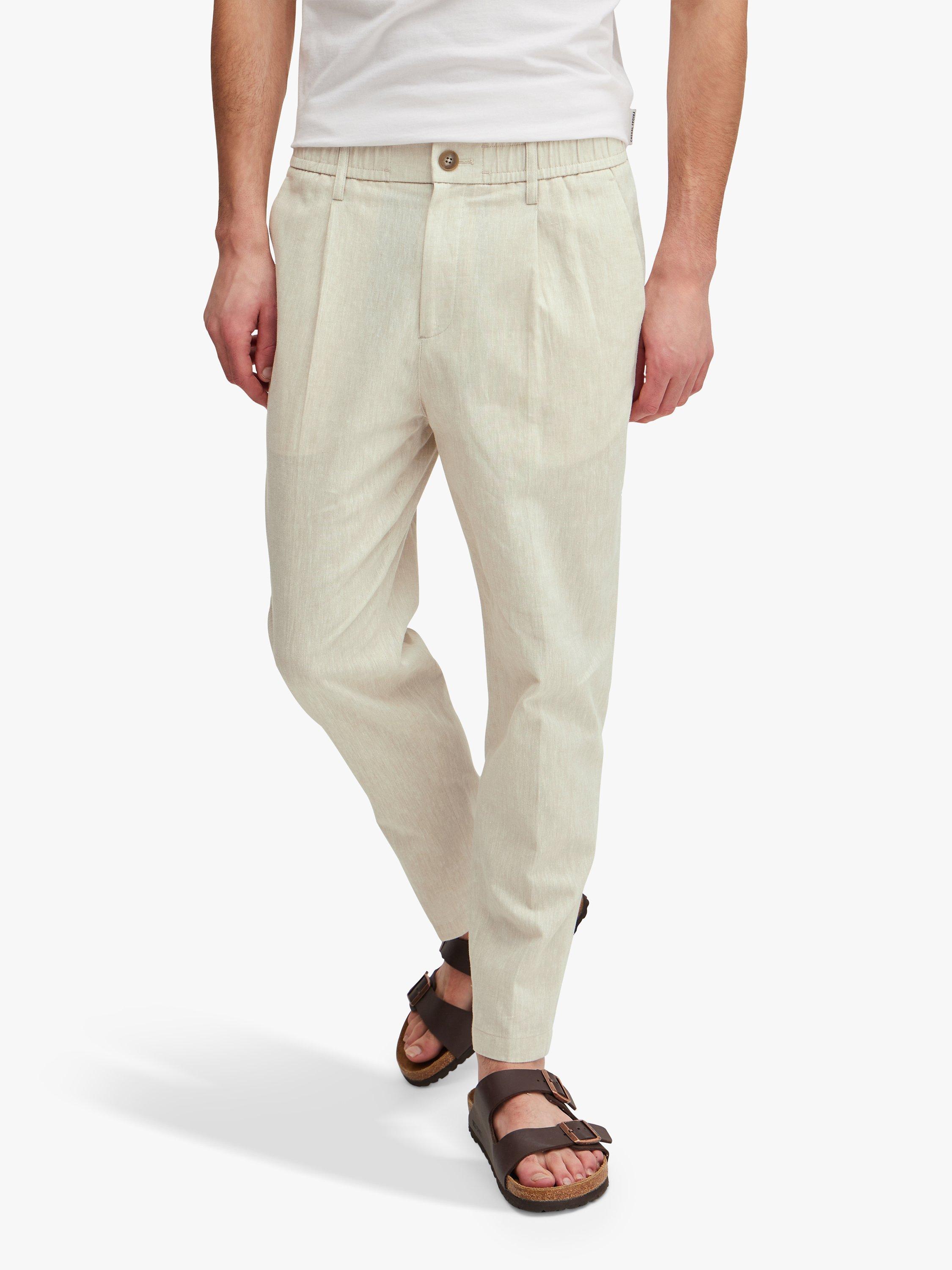 Casual Friday Marc Relaxed Fit Pleated Linen Trousers Chateau Gray Melange