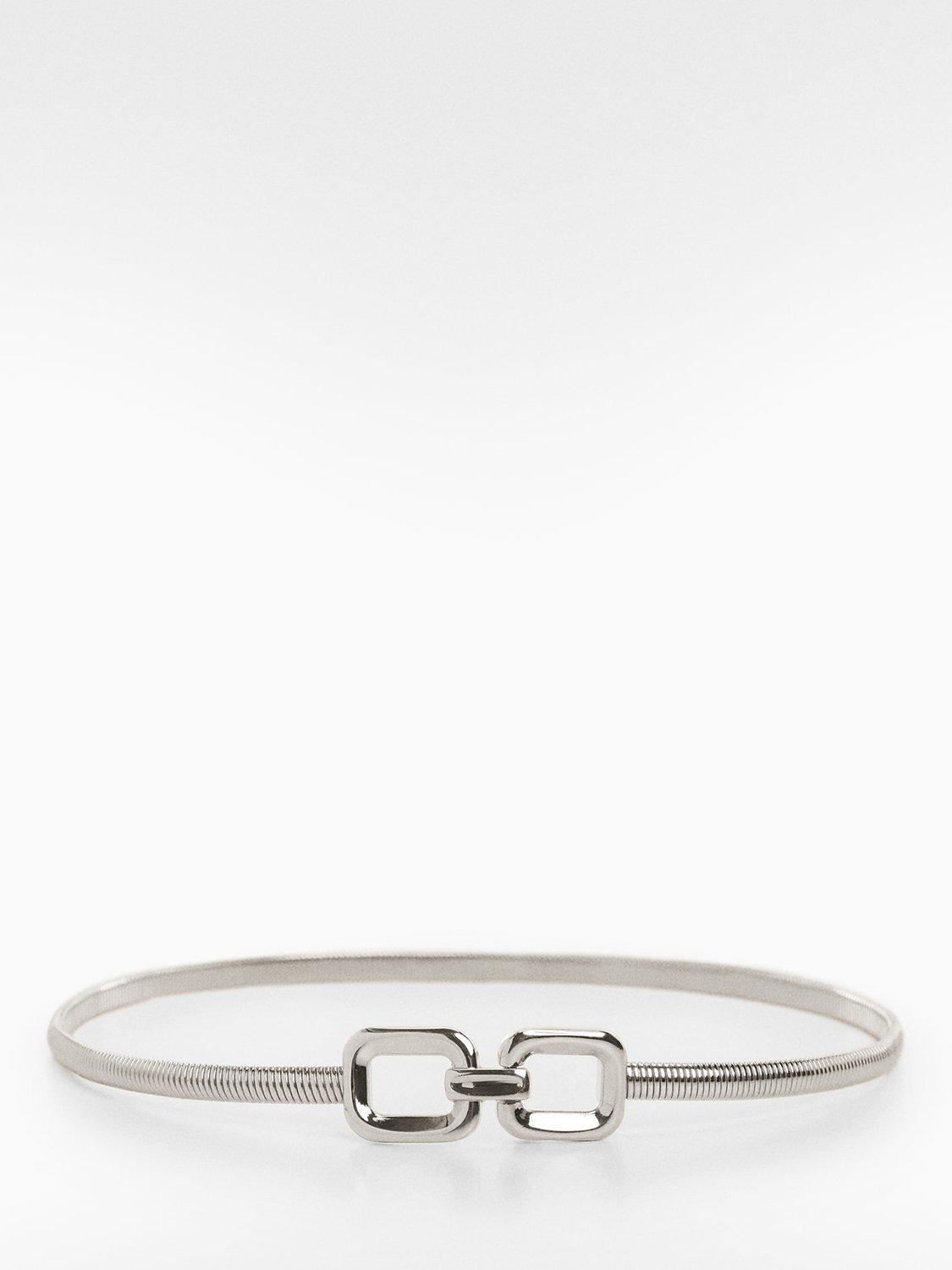 Mango Skinny Metal Belt, Silver