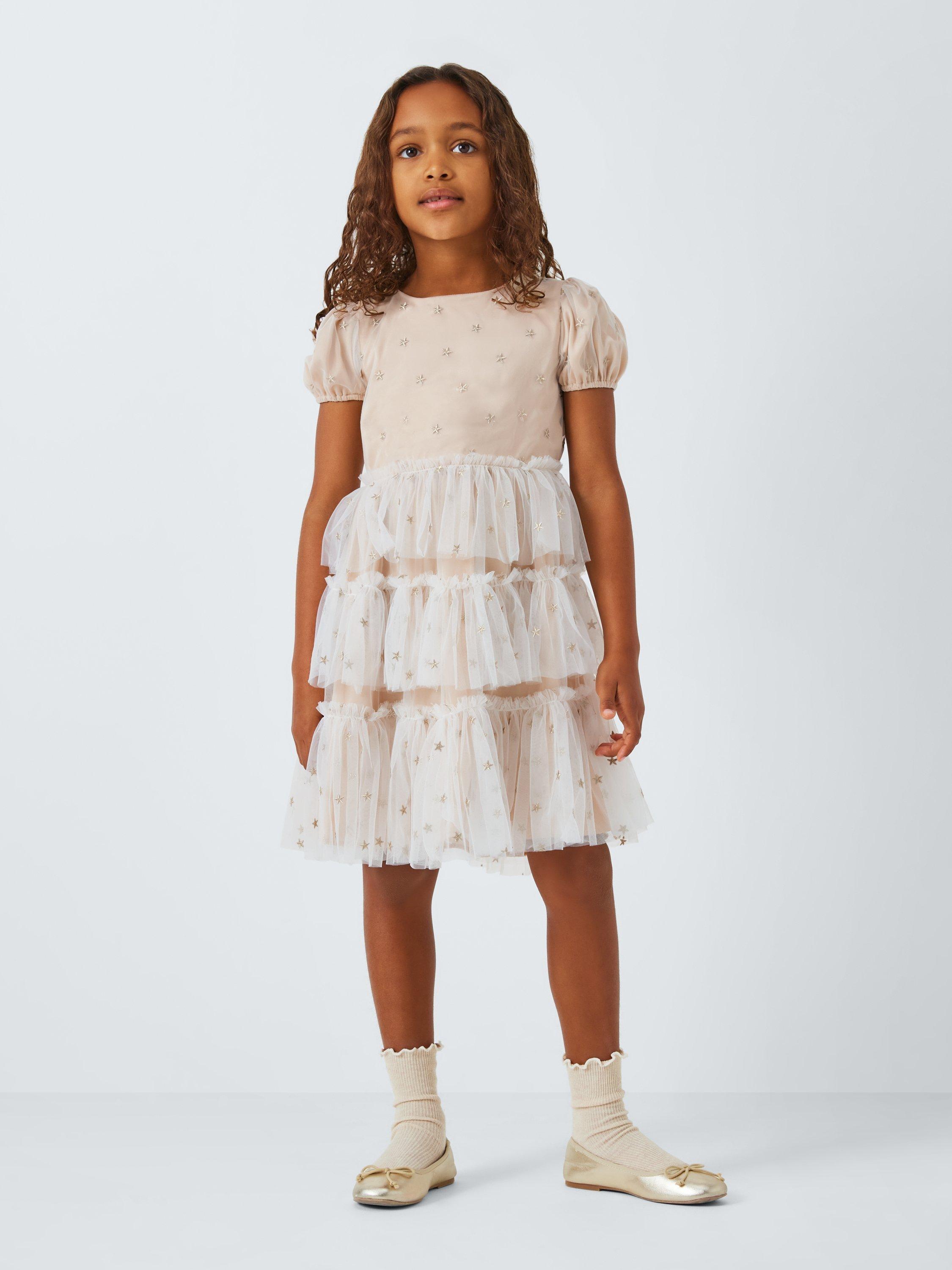 John Lewis Heirloom Collection Kids Star Tulle Party Dress Cream Gold