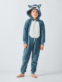 John Lewis Kids' Werewolf Ribbed Onesie, Blue, Blue