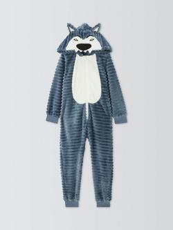 John Lewis Kids' Werewolf Ribbed Onesie, Blue - view 2, Blue