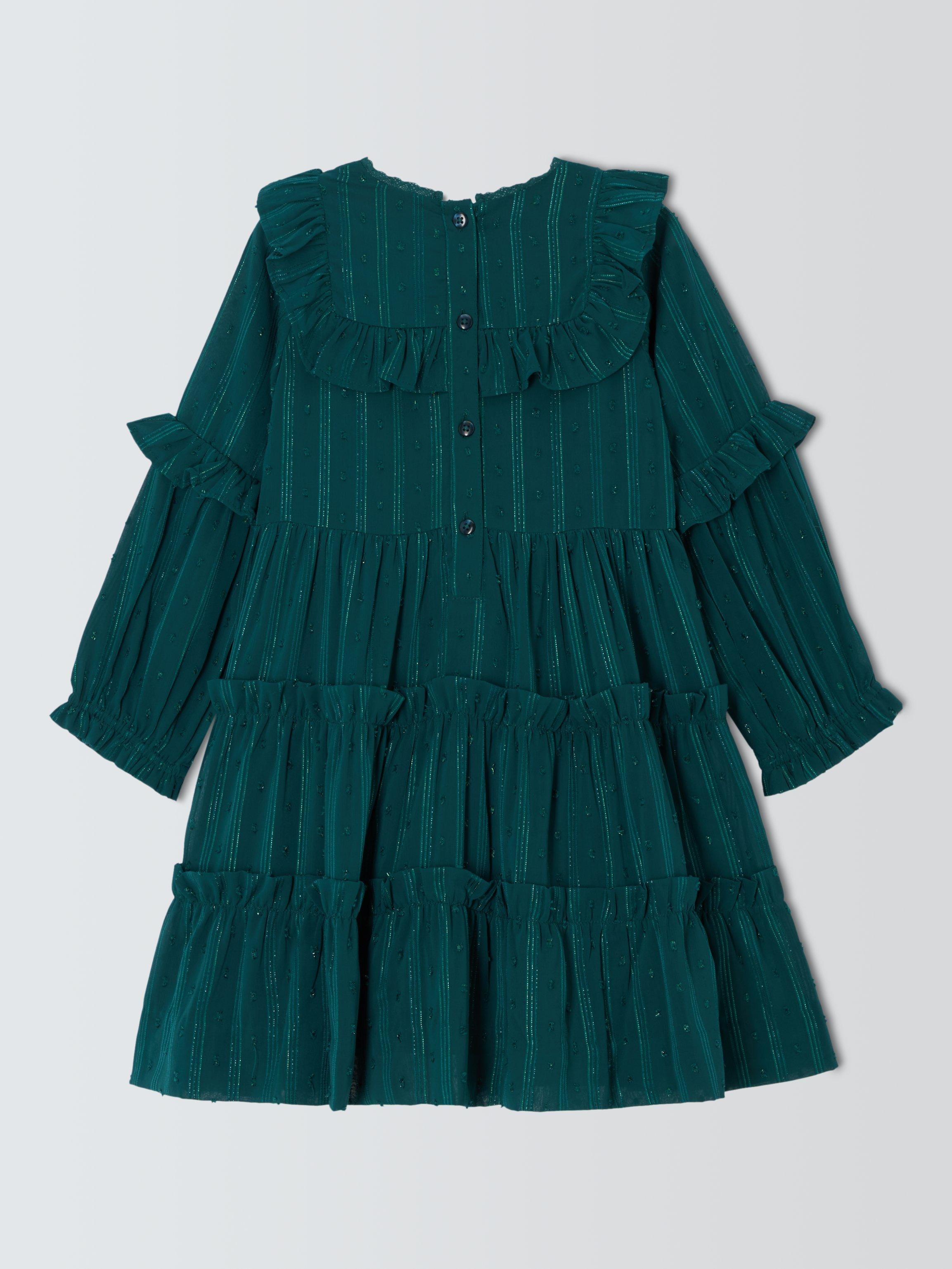 John Lewis Heirloom Collection Sparkle Thread Tiered Dress Teal